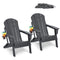 Adirondack Chair Plastic, Set of 2 All-Weather Portable Folding Fire Pit Chair, Outdoor Adirondack Patio Chair with Cup Holder, with Relaxing Arm Rest Ergonomic, for Garden, Backyard - Gray