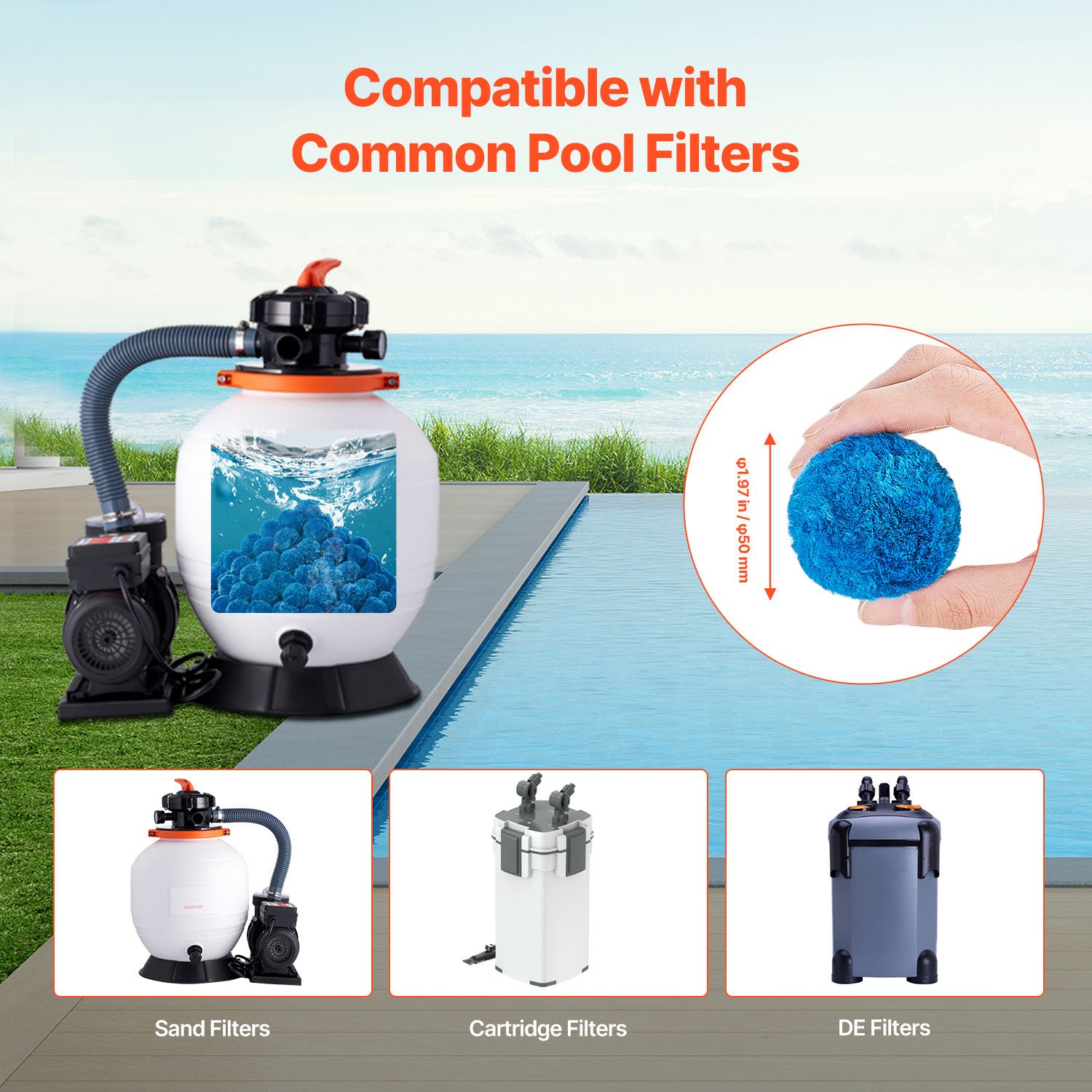 Pool Filter Balls for Sand Filter Pump Swimming Pool 0.71 kg Reusable Blue