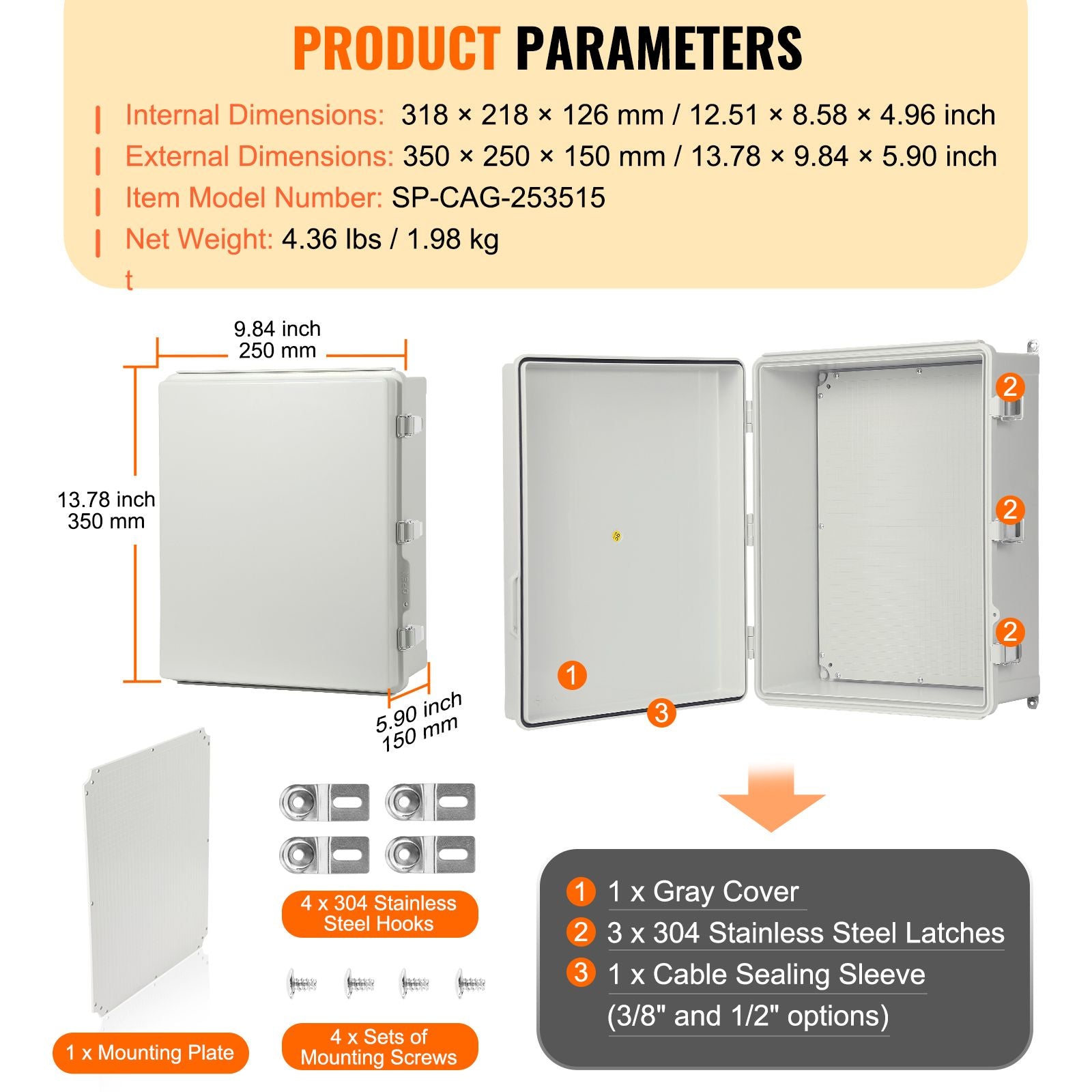 IP67 ABS Electrical Junction Box 350x250x150mm Waterproof Enclosure