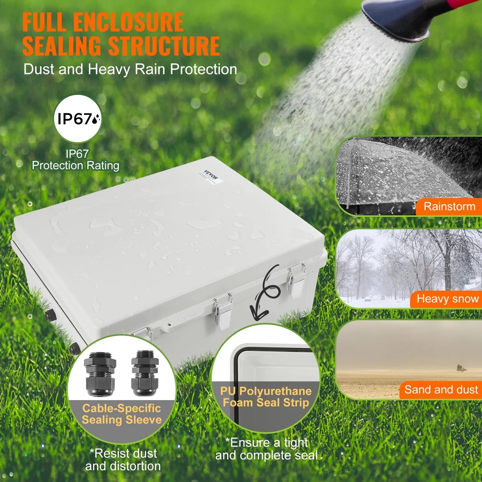 Outdoor Electrical Junction Box, 350 x 250 x 150 mm, ABS Plastic Electrical Enclosure Box with Hinged Cover Stainless Steel Latch, IP67 Dustproof Waterproof for Outdoor Electrical Projects
