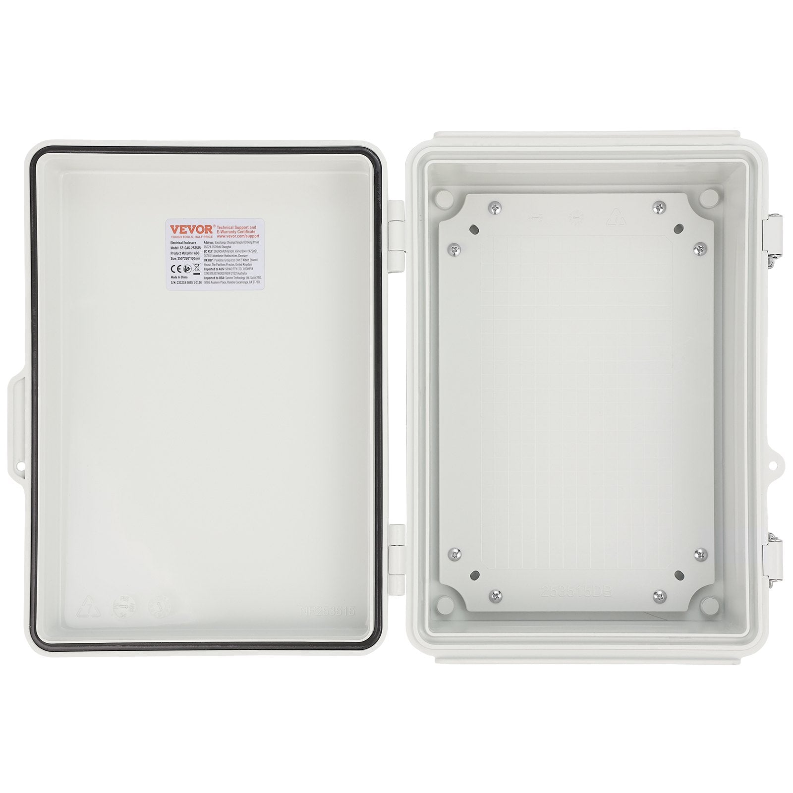 Outdoor Electrical Junction Box, 430 x 330 x 180 mm, ABS Plastic Electrical Enclosure Box with Hinged Cover Stainless Steel Latch, IP67 Dustproof Waterproof for Outdoor Electrical Projects, 17 x 13 x 7 inch