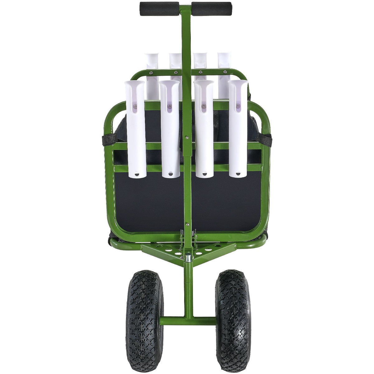 Beach Fishing Cart, 136kg Load Capacity, Foldable Fish and Marine Cart with Four 280mm Big Wheels Rubber Balloon Tires, Heavy-Duty Steel Pier Wagon Trolley with 8 Rod Holders for Picnic