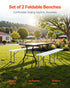 Plastic Folding Bench, 6 ft Portable Bench for Indoor/Outdoor Picnic Party Patio Camping Dining, Foldable Smooth HDPE Seat for Garden Soccer Multipurpose Entertaining Activities, 2 Pack, White