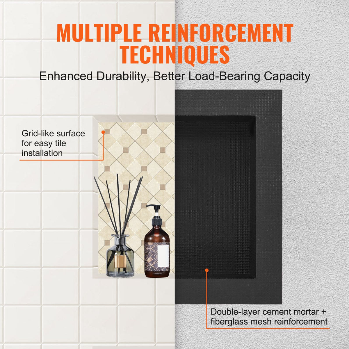 Tile-Ready Shower Niche 40.64x40.64cm Recessed Wall Shelf, Black Colour