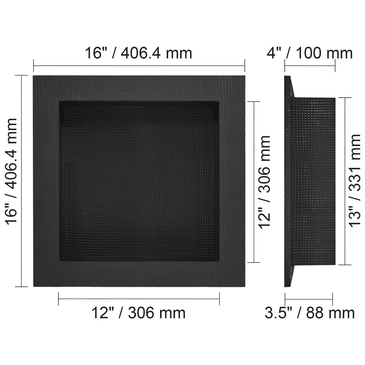 Tile-Ready Shower Niche 40.64x40.64cm Recessed Wall Shelf, Black Colour