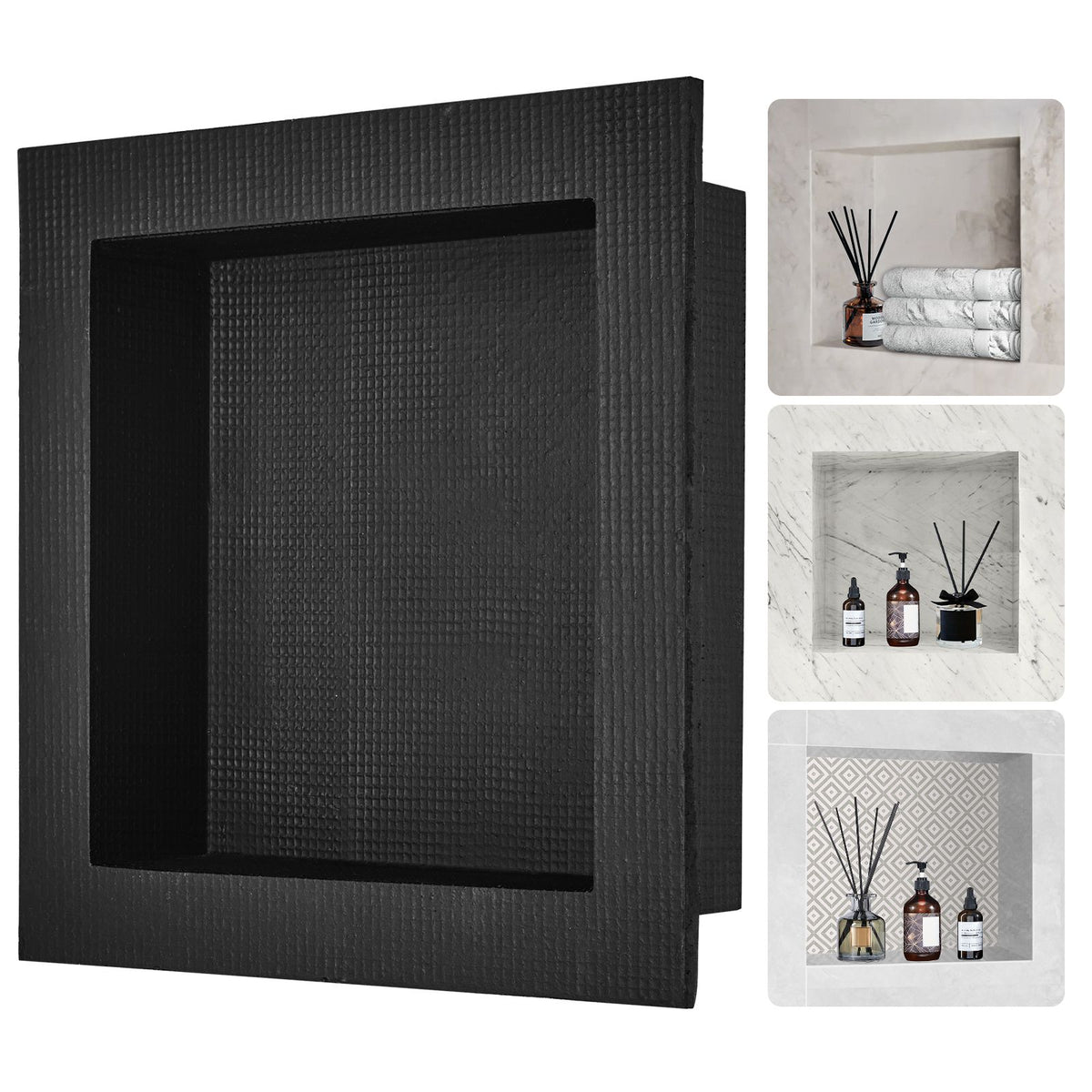 Tile-Ready Shower Niche 40.64x40.64cm Recessed Wall Shelf, Black Colour