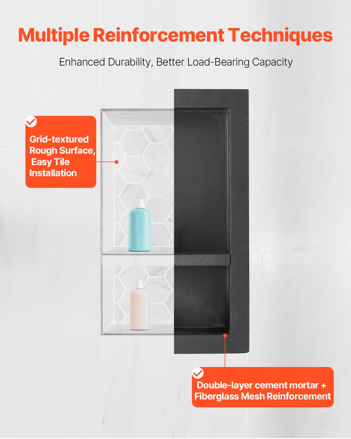 Shower Niche 40.6 x 71.1 x 10.2 cm Recessed Wall Shelf for Bathroom