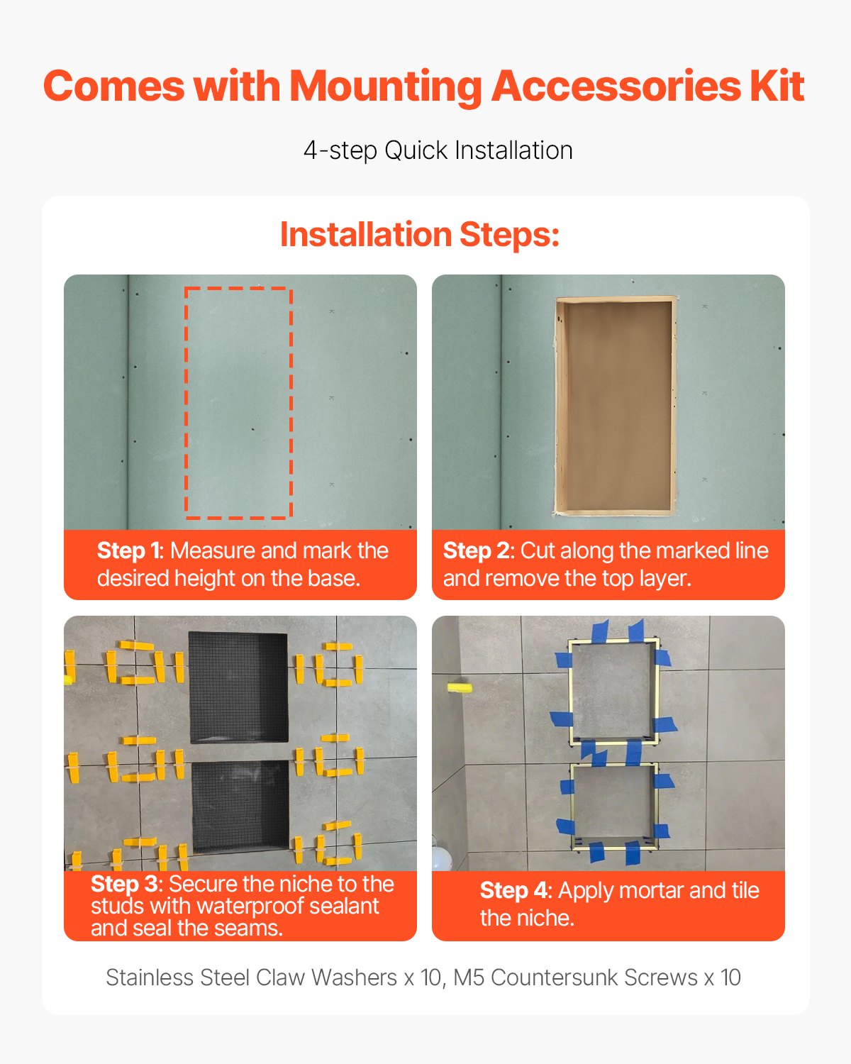 Shower Niche 40.6 x 71.1 x 10.2 cm Recessed Wall Shelf for Bathroom