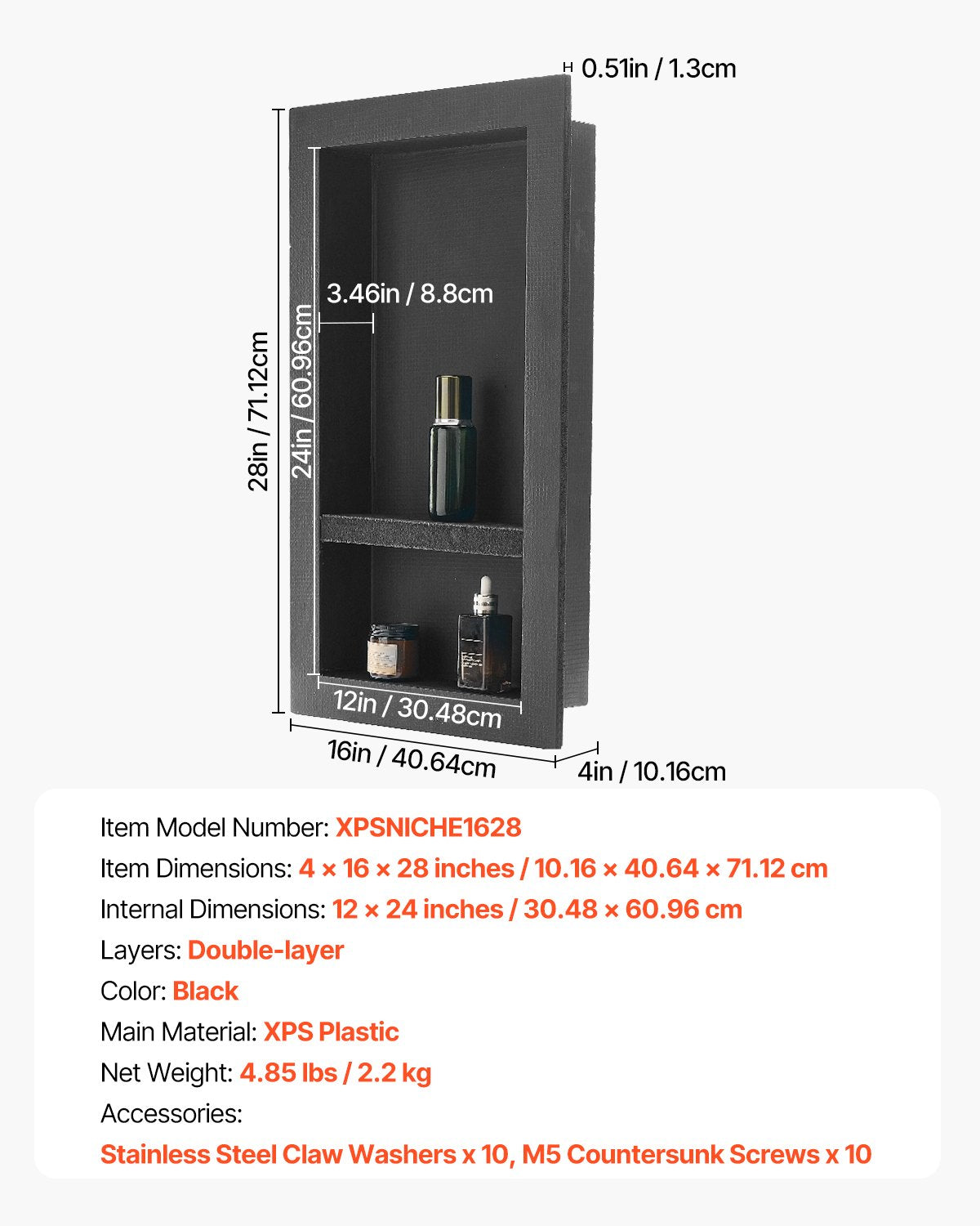 Shower Niche 40.6 x 71.1 x 10.2 cm Recessed Wall Shelf for Bathroom