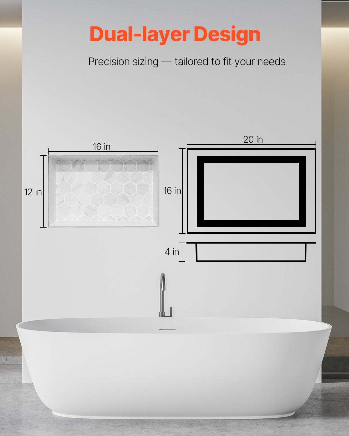 Shower Niche 40.6 x 50.8 x 10.2 cm Recessed Wall Divider Shelf Bathroom