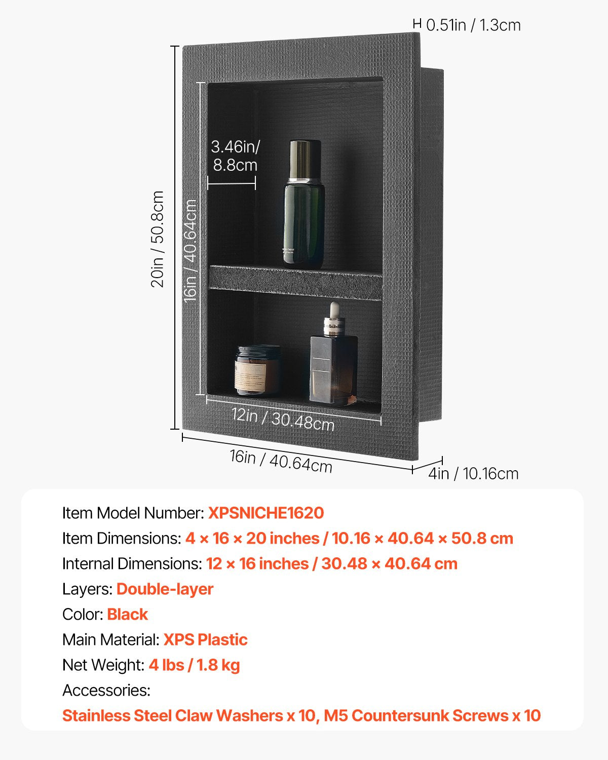 Shower Niche 40.6 x 50.8 x 10.2 cm Recessed Wall Divider Shelf Bathroom