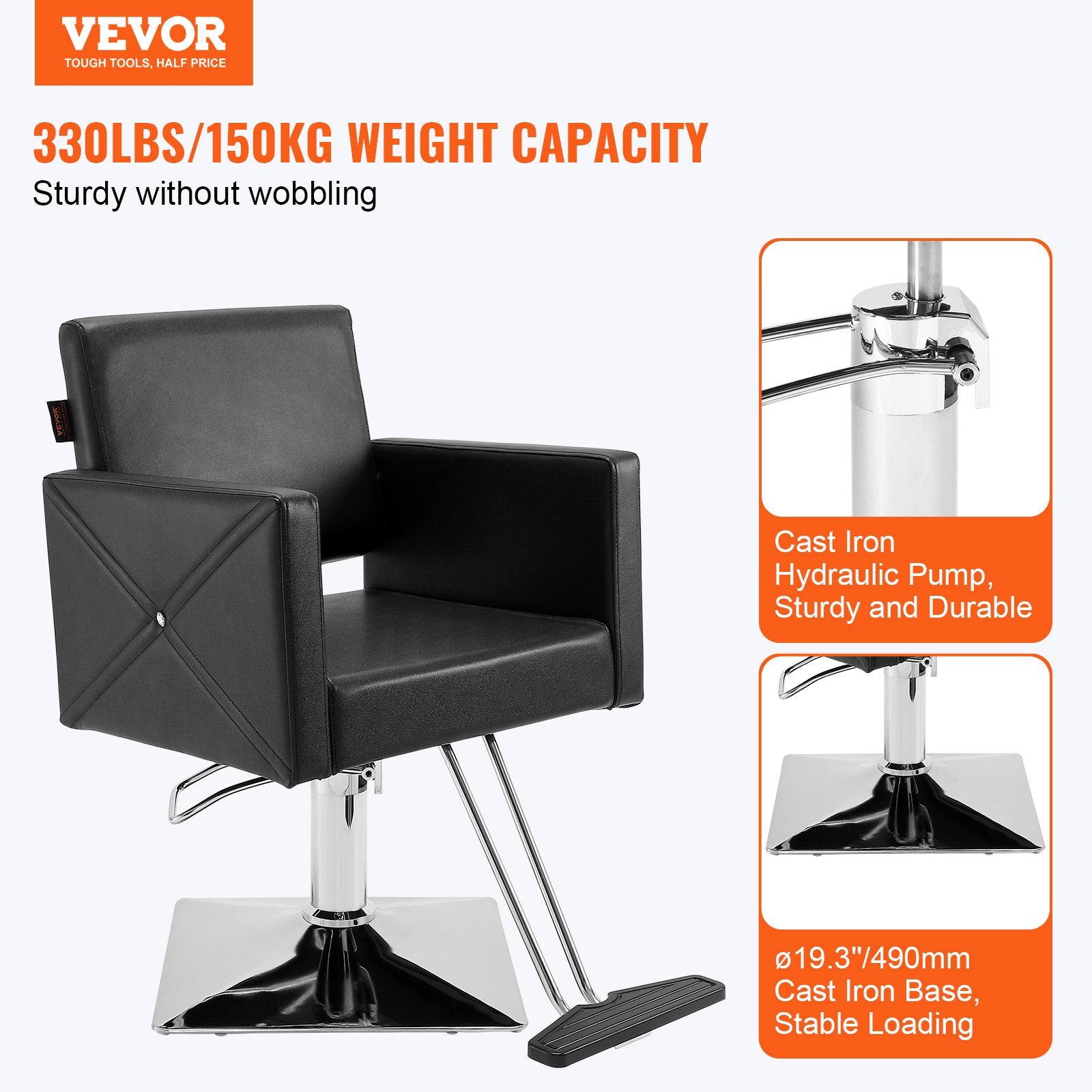 VEVOR Salon Chair, Barber Chair for Hair Stylist, Styling Chair with Heavy Duty Hydraulic Pump, Swivel Hair Salon Chair with Footrest for Beauty Spa Shampoo, Max Load Weight 330 lbs, Black