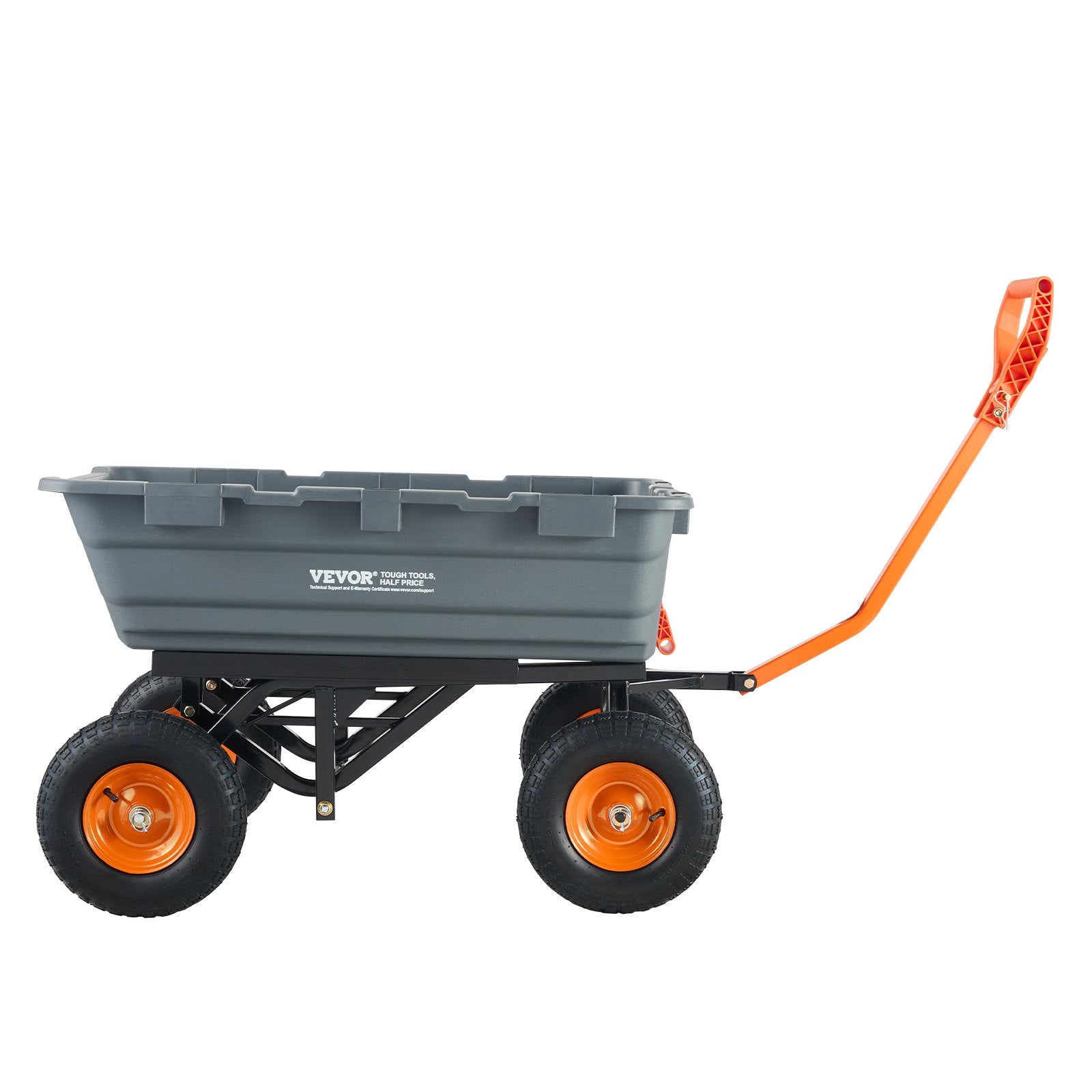Dump Cart, Poly Garden Dump Cart with Easy to Assemble Steel Frame, Dump Wagon with 2-in-1 Convertible Handle, Utility Wheelbarrow 1500 lbs Capacity, 13 inch Tires