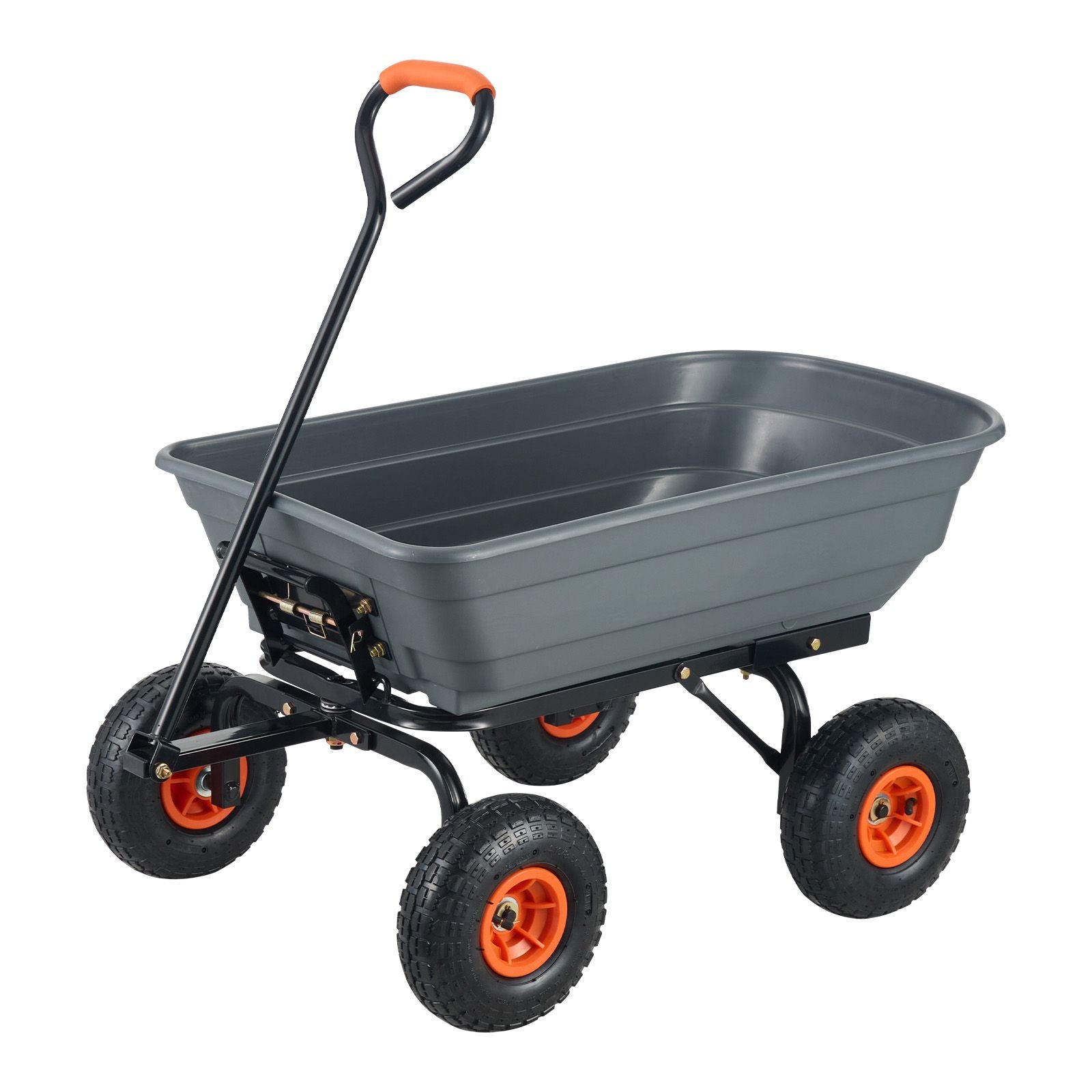 Dump Cart, Poly Garden Dump Cart with Easy to Assemble Steel Frame, Dump Wagon with 2-in-1 Convertible Handle, Utility Wheelbarrow 272kg/ 600lbs Capacity, 25.5cm/ 10 inch Tires