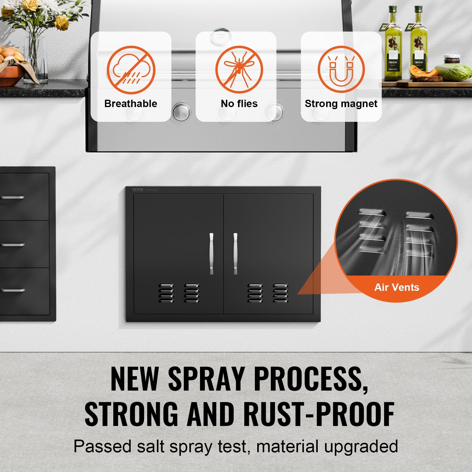 BBQ Access Door,762 x533 mm Double Outdoor Kitchen Door, Cold Plate Flush Mount Door, Wall Vertical Door with Handles and Ventss, for BBQ Island, Grilling Station, Outside Cabinet