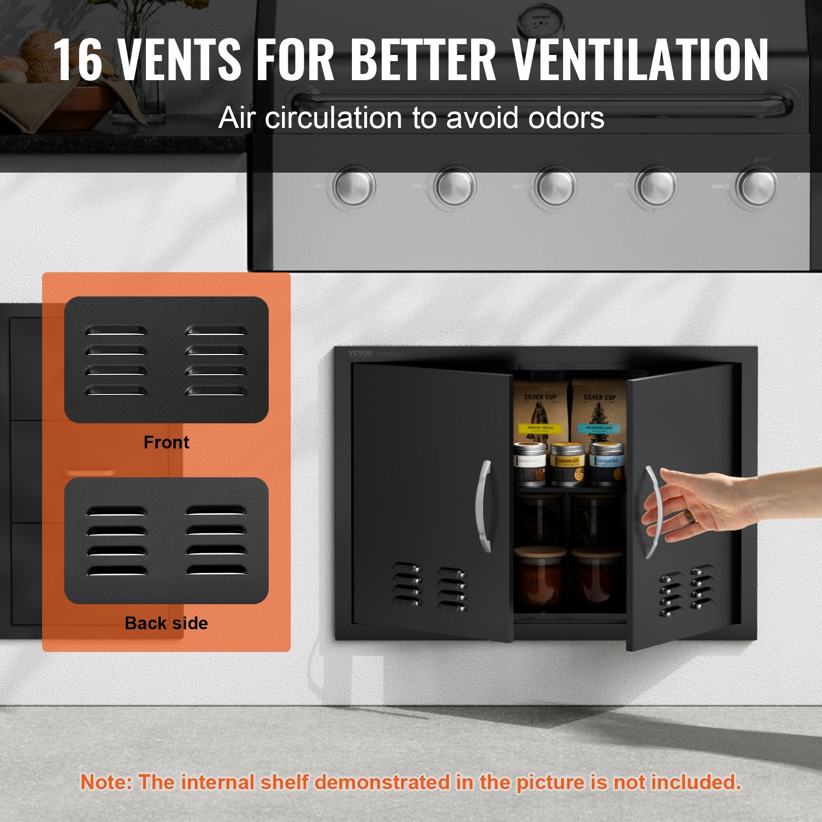 BBQ Access Door,762 x533 mm Double Outdoor Kitchen Door, Cold Plate Flush Mount Door, Wall Vertical Door with Handles and Ventss, for BBQ Island, Grilling Station, Outside Cabinet