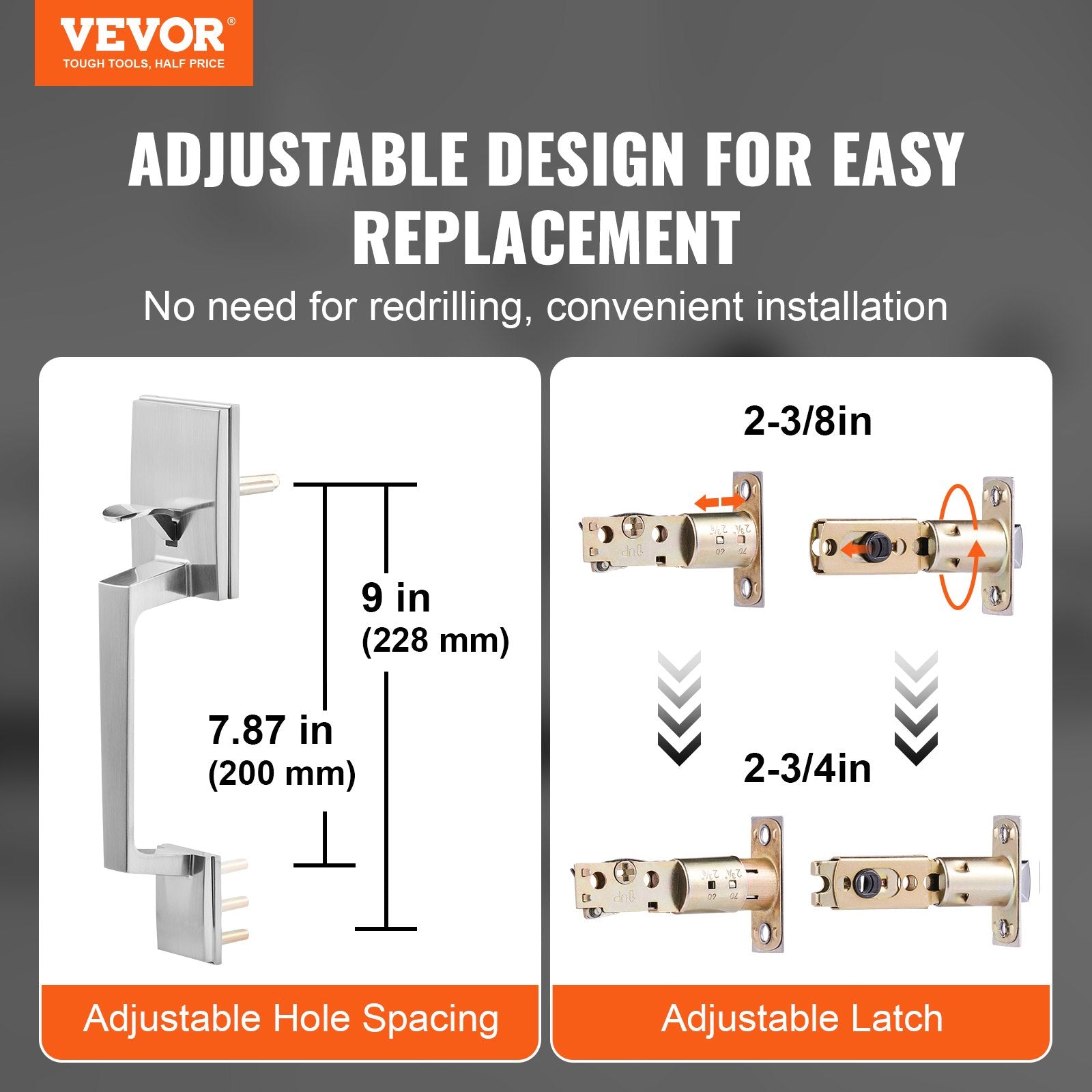 VEVOR Double Door Handle Set, Satin Nickel Square Door Lever, Heavy Duty Double Front Door Handle Set with Dummy, Double Door Lock Set with Reversible Handle Lever, for Front Door or Office Door