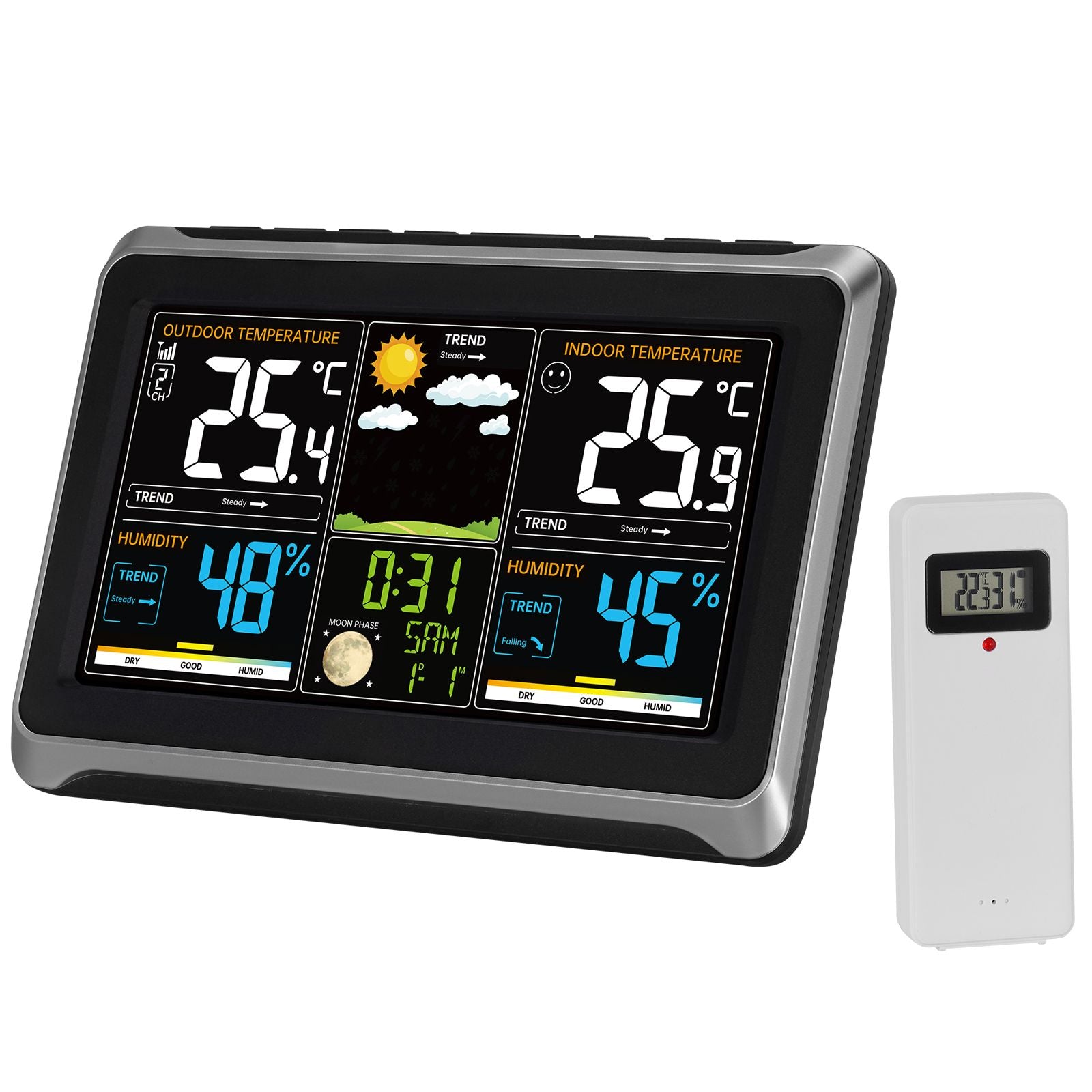 Weather Station Indoor Outdoor, Large Color Display, Wireless Digital Home Weather Station, with Sensor Atomic Clock Adjustable Backlight Forecast Data Calendar Alarm Alert Temperature