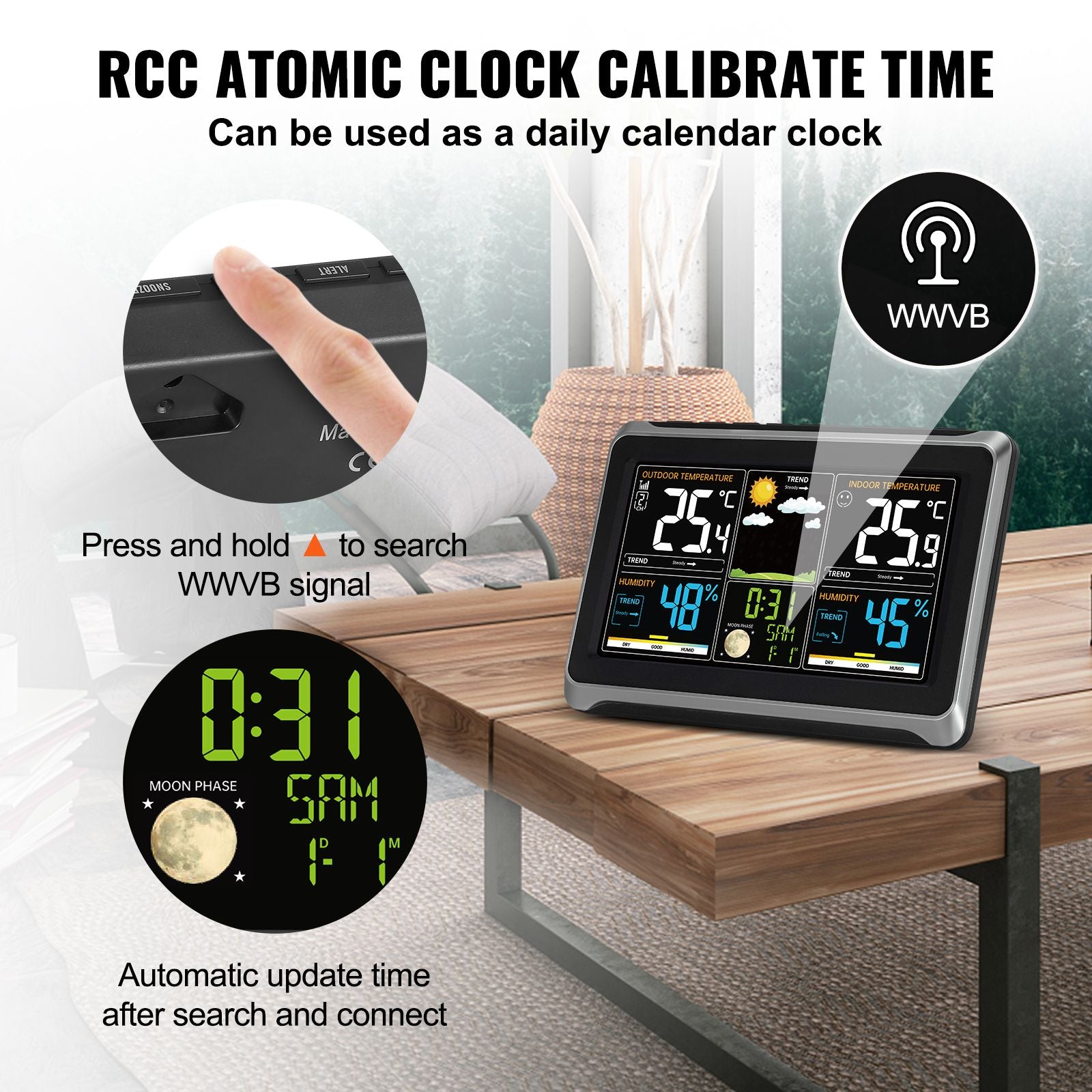 Weather Station Indoor Outdoor, Large Color Display, Wireless Digital Home Weather Station, with Sensor Atomic Clock Adjustable Backlight Forecast Data Calendar Alarm Alert Temperature