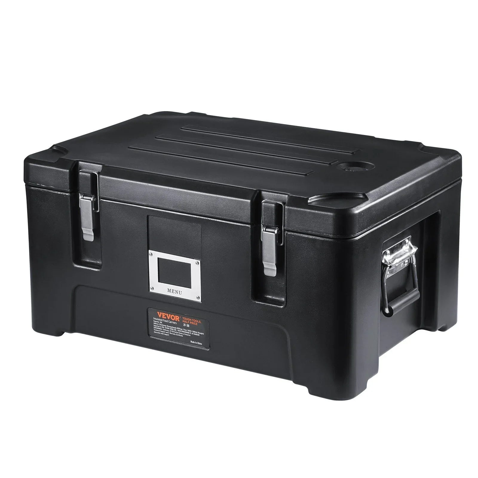 Insulated Food Pan Carrier, 36Qt Capacity, Stackable Catering Hot Box with 3 Stainless Steel Pans, Top Load LLDPE Food Warmer with Elastic Side Handles and Buckles, for Restaurant Canteen, Black
