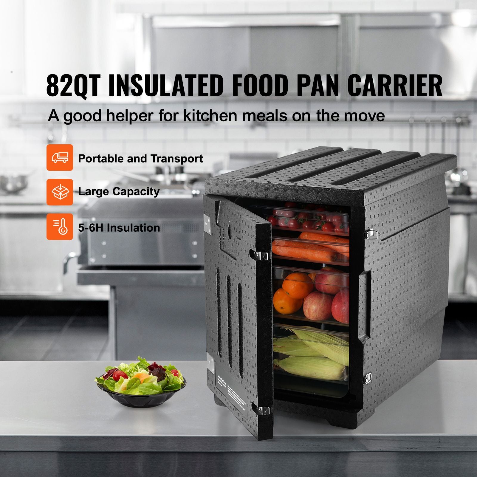 Insulated Food Pan Carrier, 90L Hot Box for Catering, LLDPE Food Box Carrier with Double Buckles, Front Loading Food Warmer for Restaurant, Canteen, etc.