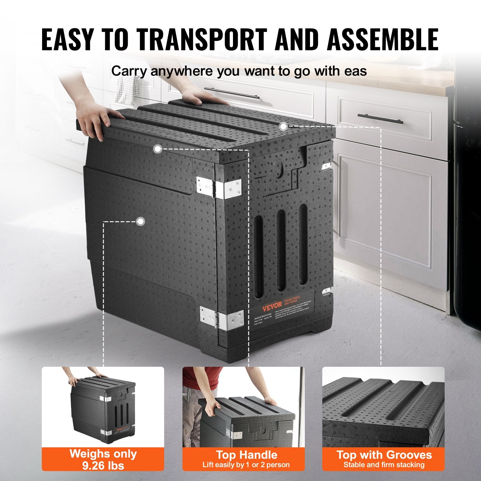 Insulated Food Pan Carrier, 90L Hot Box for Catering, LLDPE Food Box Carrier with Double Buckles, Front Loading Food Warmer for Restaurant, Canteen, etc.