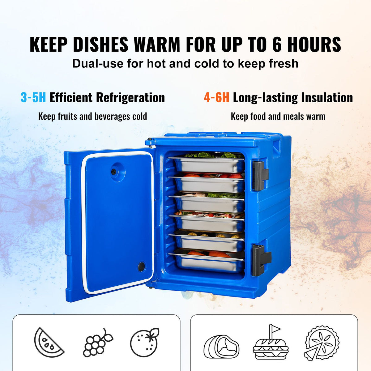 90L Insulated Food Pan Carrier Hot Box 6-Pan Catering Food Warmer Stackable