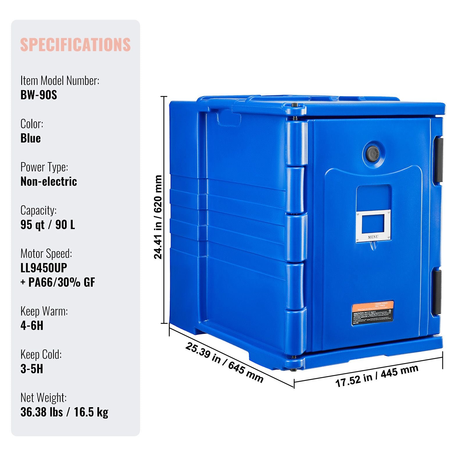 90L Insulated Food Pan Carrier Hot Box 6-Pan Catering Food Warmer Stackable