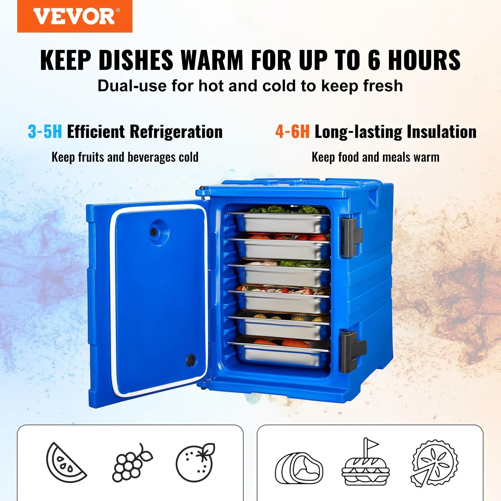 Insulated Food Pan Carrier, 90L Hot Box for Catering, Food Box Carrier with Double Buckles, Front Loading Food Warmer with Handles, Stackable End Loader for Restaurant, Canteen