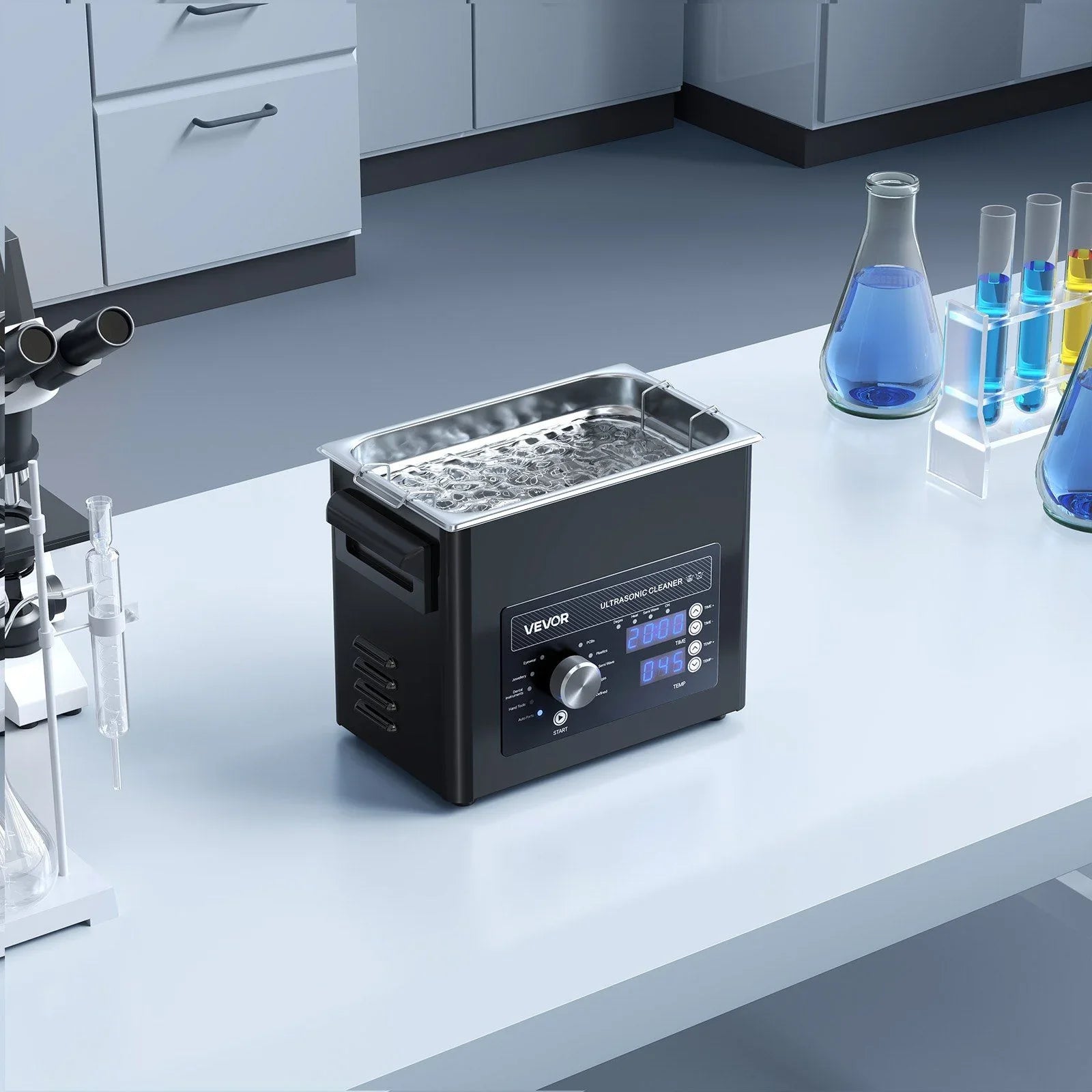 3L Ultrasonic Cleaner, Professional Ultrasonic Cleaner Machine with Knob Control, Stainless Steel Cleaning Machine with Basket and Cleaning Ball, for Watches, Razors, Jewelry, Coins and More