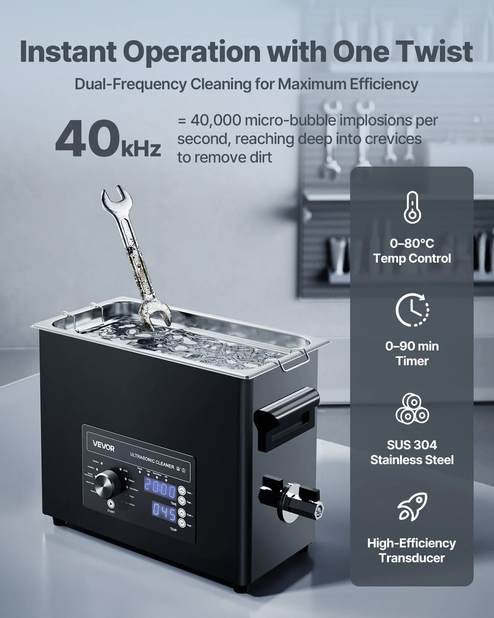 6L Ultrasonic Cleaner, Professional Ultrasonic Cleaner Machine with Knob Control, Stainless Steel Cleaning Machine with Basket and Cleaning Ball, for Watches, Razors, Jewelry, Coins and More