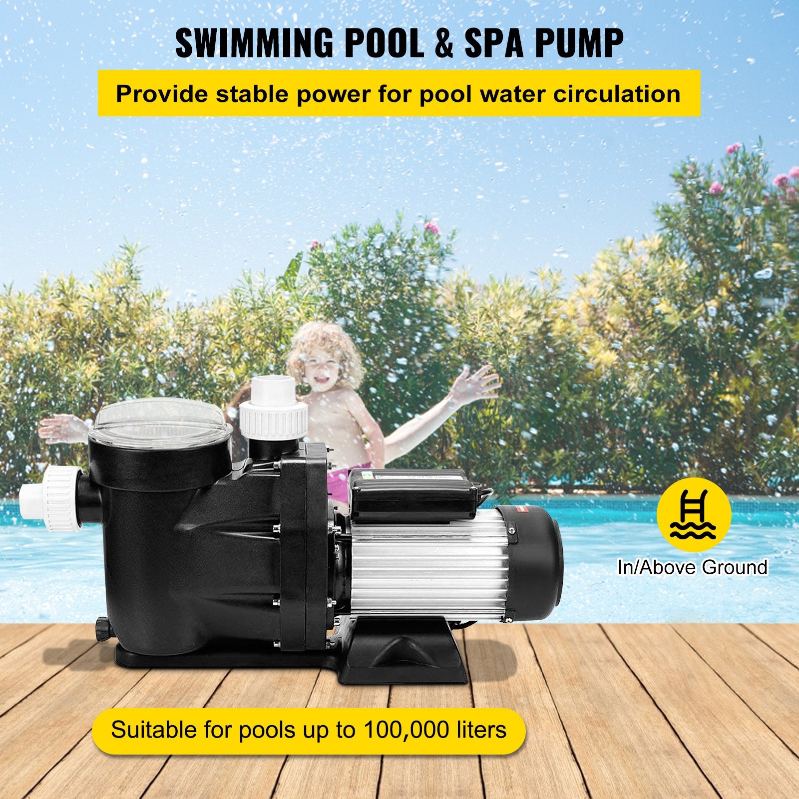 Swimming Pool Filter Pump 2.5HP, 1850W Swimming Pool Pump 148GPM, Single Speed Filter for Spa Water Circulation Above Ground Apply Swimming Pool, Bathtub