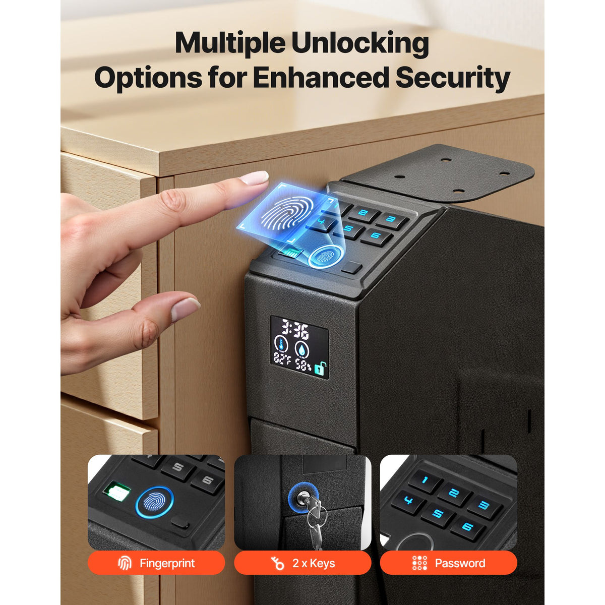 Fingerprint Handgun Safe with LCD Display LED Light & 3-Way Access