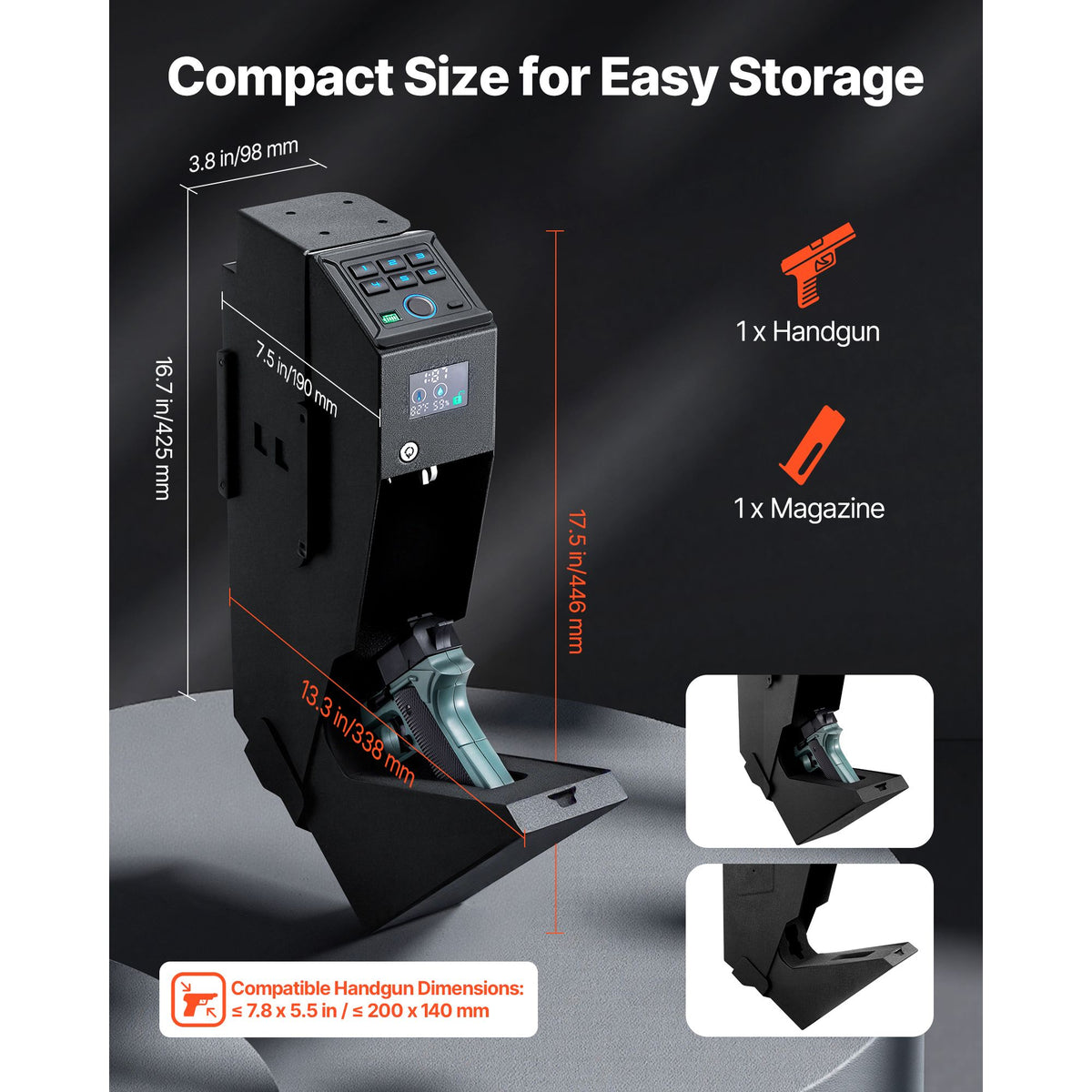 Fingerprint Handgun Safe with LCD Display LED Light & 3-Way Access