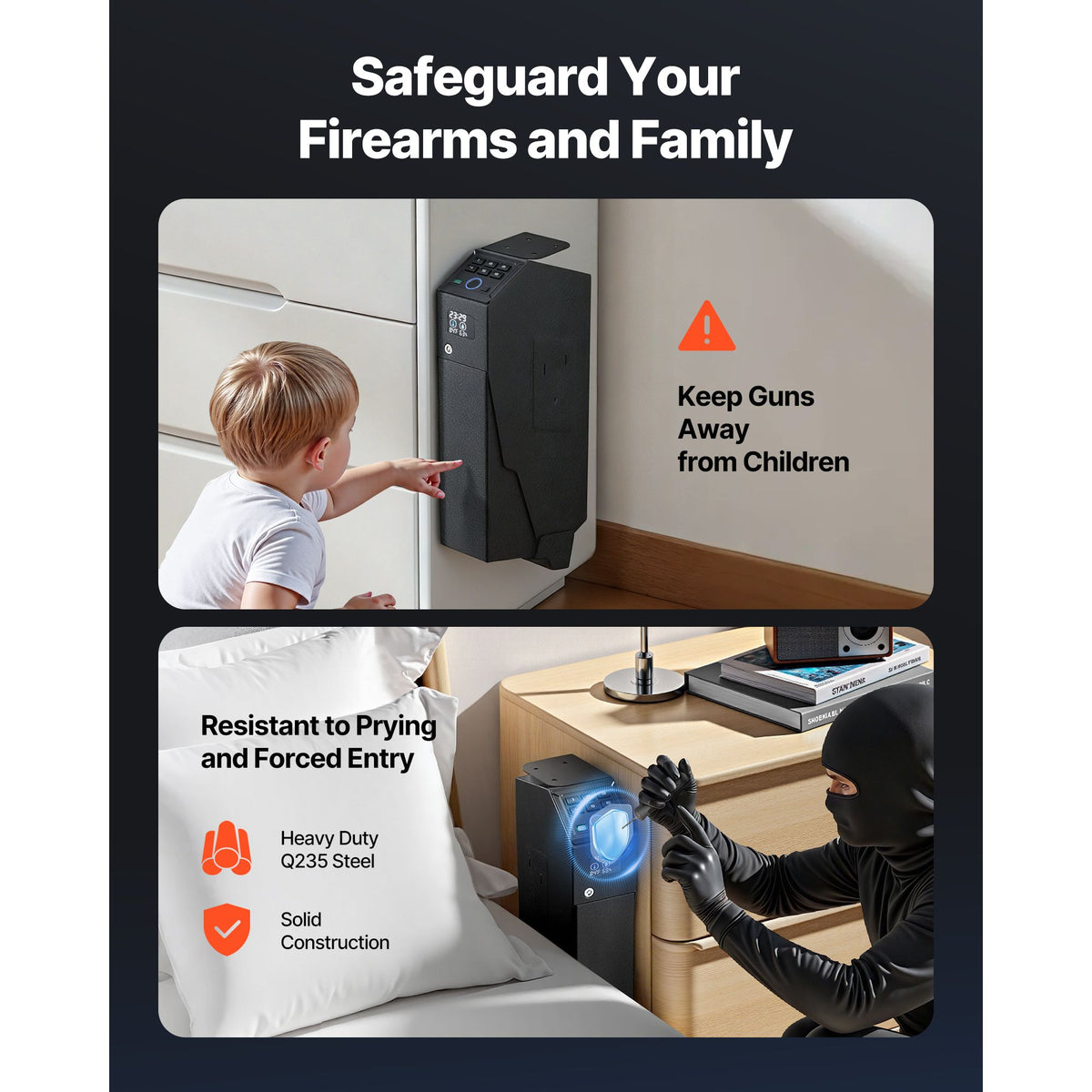 Fingerprint Handgun Safe with LCD Display LED Light & 3-Way Access