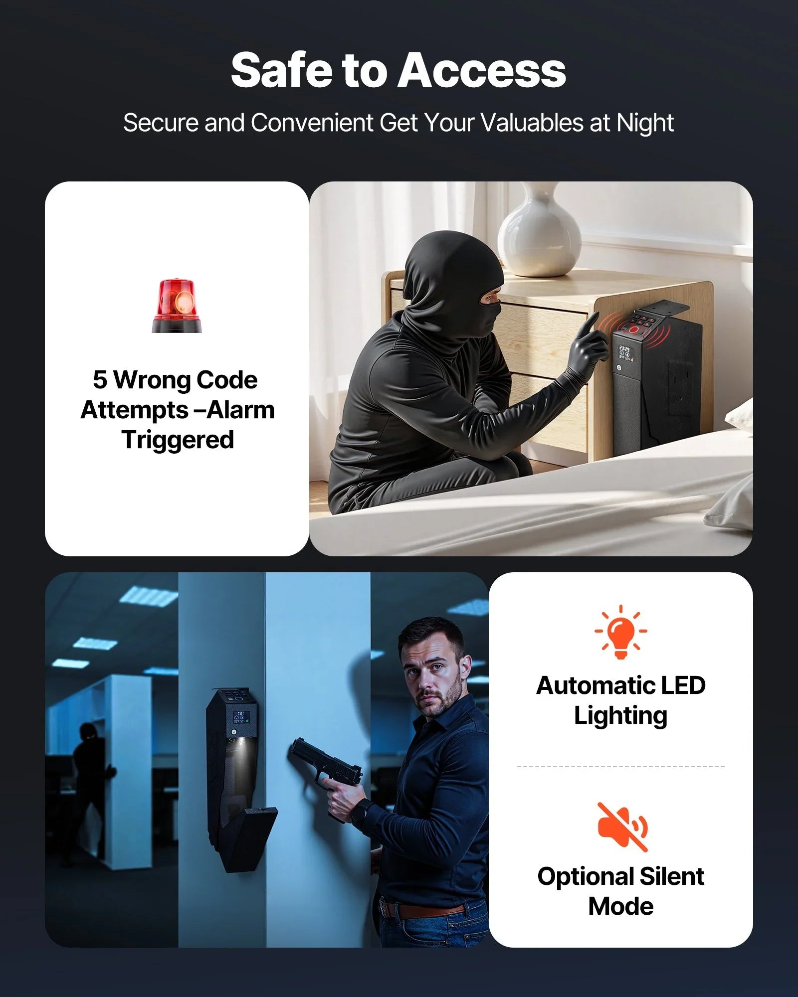 Gun Safe, Slider Handgun Gun Safe with Screen, Fingerprint/Password/Key, 3-Way Quick Access Firearm Case Box with LED for 1 Pistol & Magazine, Mounted Gun Box for Nightstand Bedside Desk Car