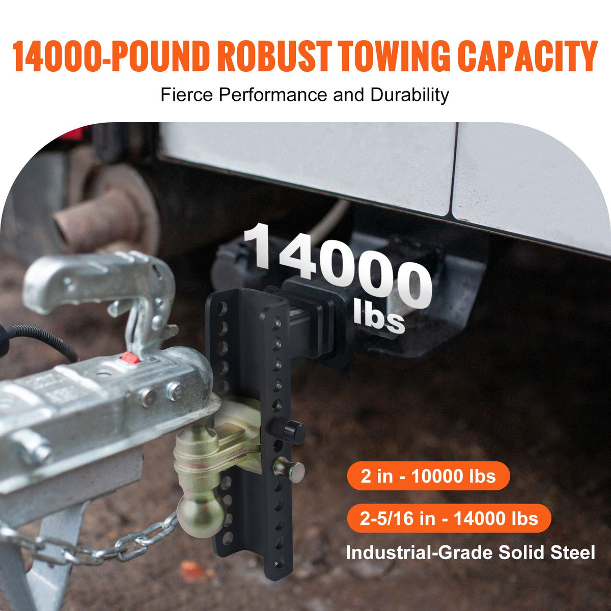 Adjustable Trailer Hitch 2 Inch Receiver 25.4cm Drop 21.59cm Rise 6350kg