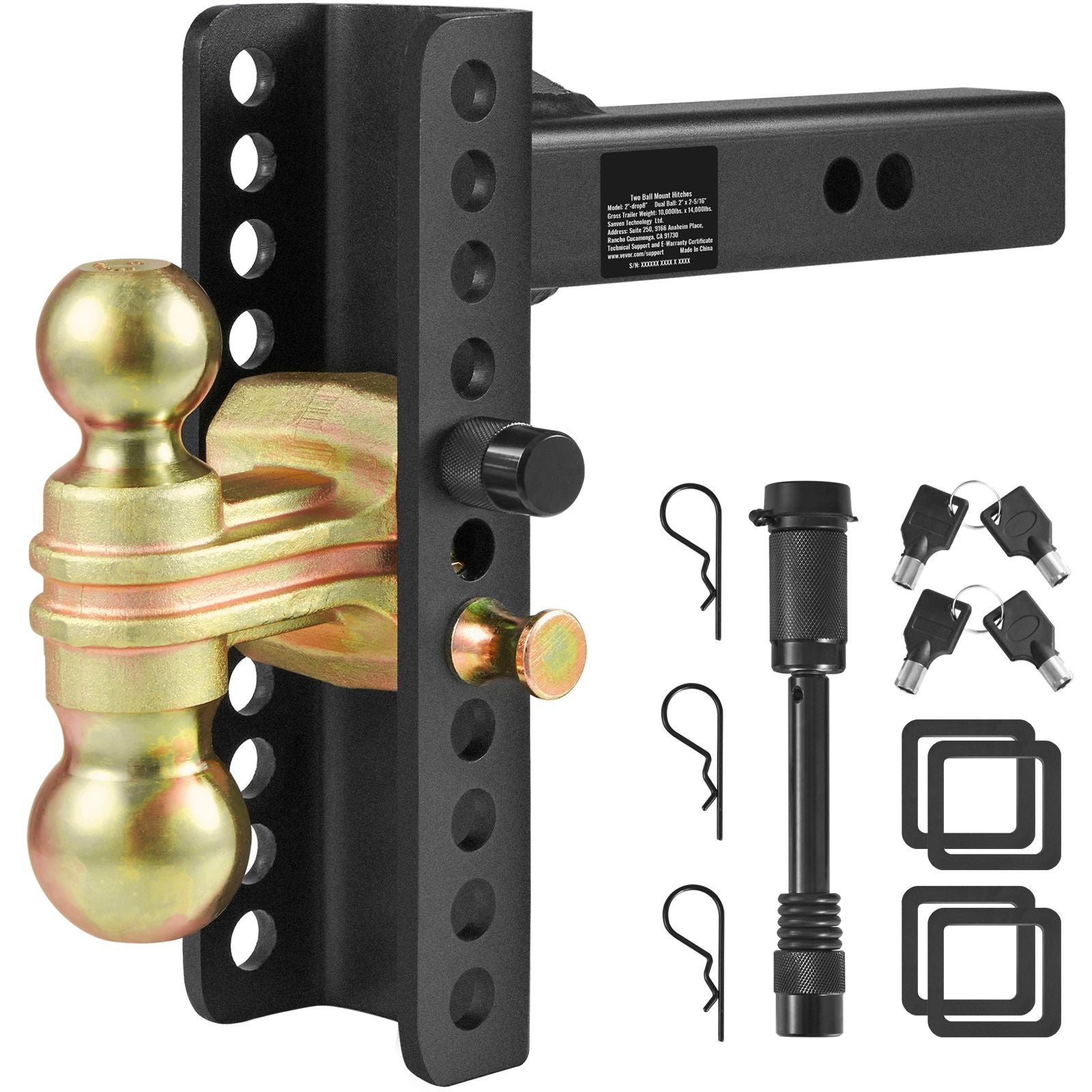 Adjustable Trailer Hitch 2in Receiver Drop Ball Mount 6350kg Tow Capacity