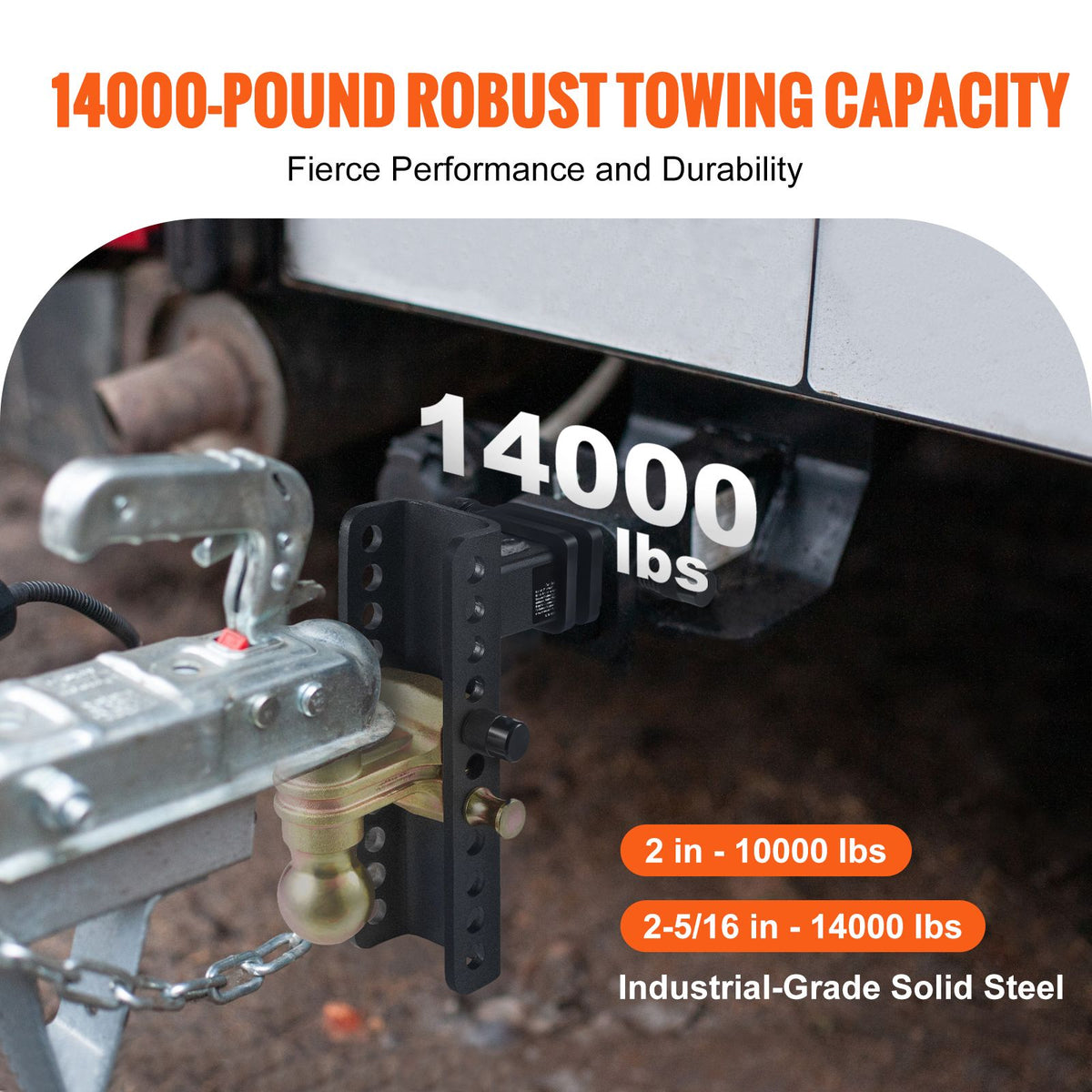 Adjustable Trailer Hitch 2in Receiver Drop Ball Mount 6350kg Tow Capacity