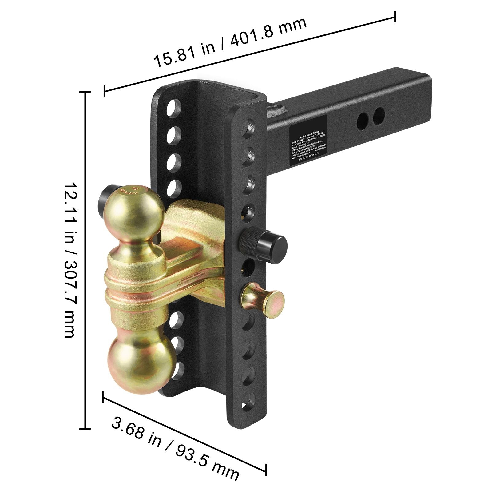 Adjustable Trailer Hitch 2in Receiver Drop Ball Mount 6350kg Tow Capacity