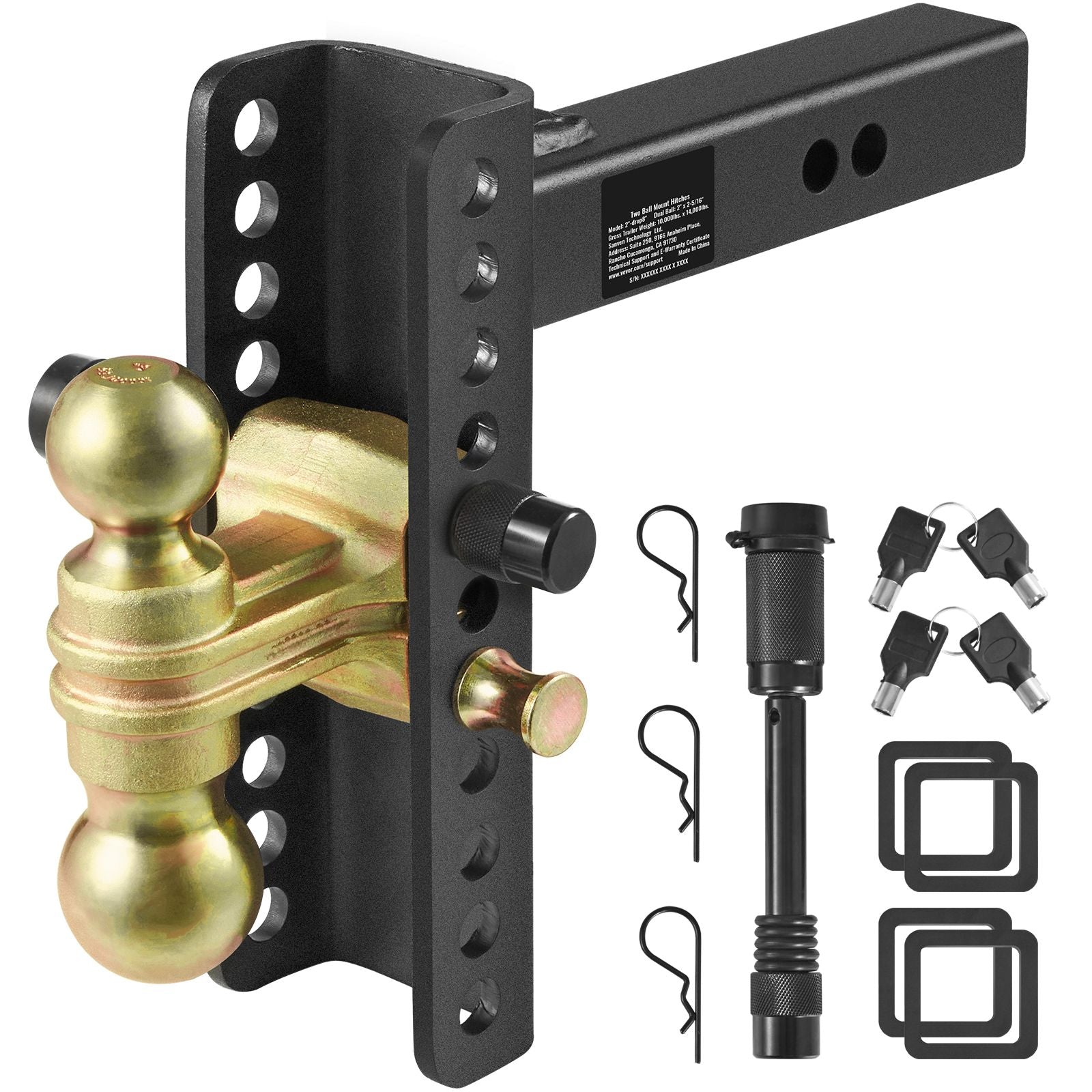 Adjustable Trailer Hitch 2in Receiver Drop Ball Mount 6350kg Tow Capacity