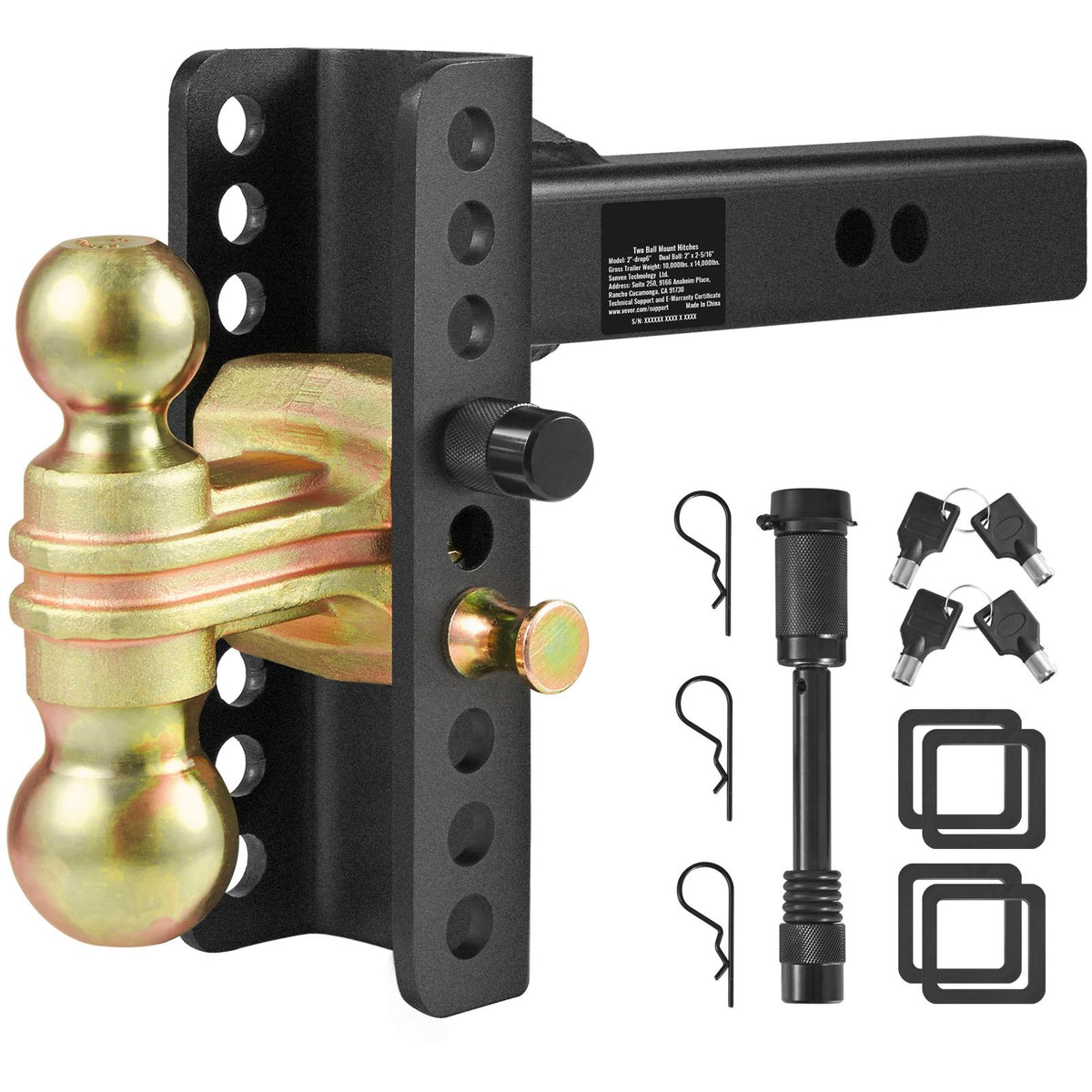 Adjustable Trailer Hitch Ball Mount 2 Inch Receiver 14000 lb Tow Capacity