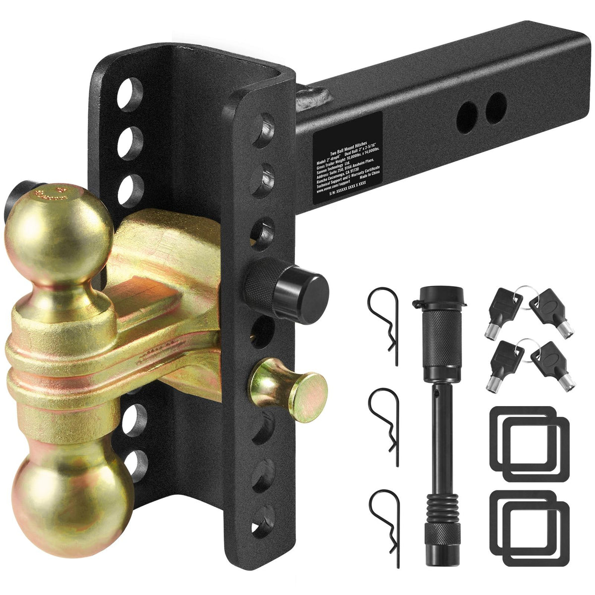 Adjustable Trailer Hitch Ball Mount 2 Inch Receiver 14000 lb Tow Capacity