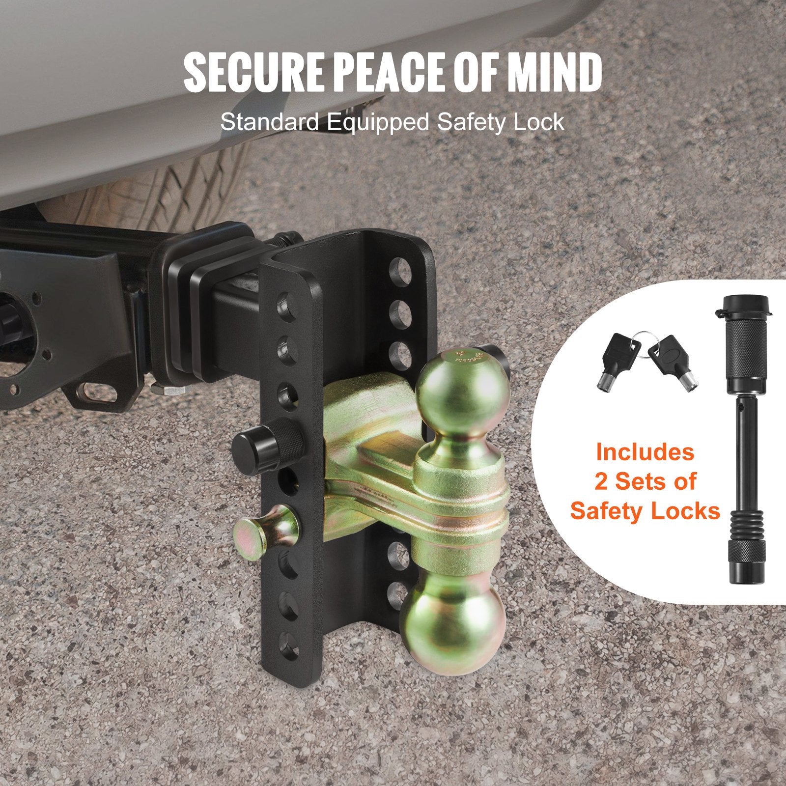 Adjustable Trailer Hitch, 152.4 mm Drop & 114.3 mm Rise Hitch Ball Mount with 50.8 mm Receiver, Solid Tube, 6350 kg GTW, 50.8 mm and 58.7 mm 45# Steel Tow Balls with Key Lock for Truck Towing