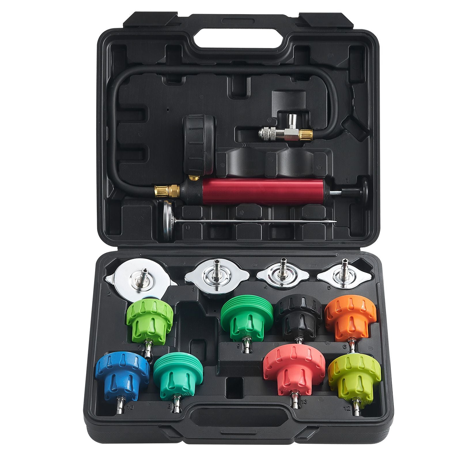 14PCS Radiator Pressure Tester Kit Coolant Leak Tester with Pump & Case