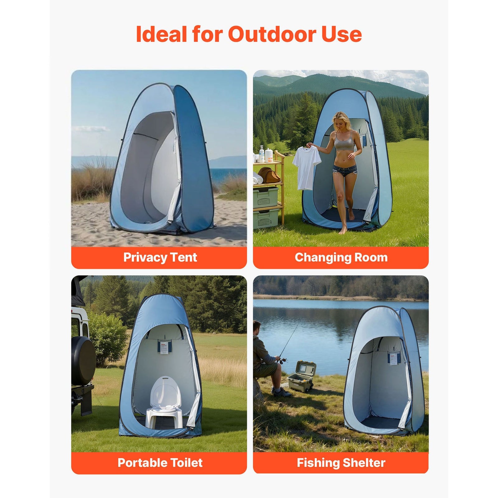 Pop up Shower Tent, Instant Portable Privacy Tent Changing Room with Hanging Bag, Ground Stakes, Ropes, Carry Bag, 190T Polyester with Silver Coating, Quick Setup, for Camping, Beach, Fishing