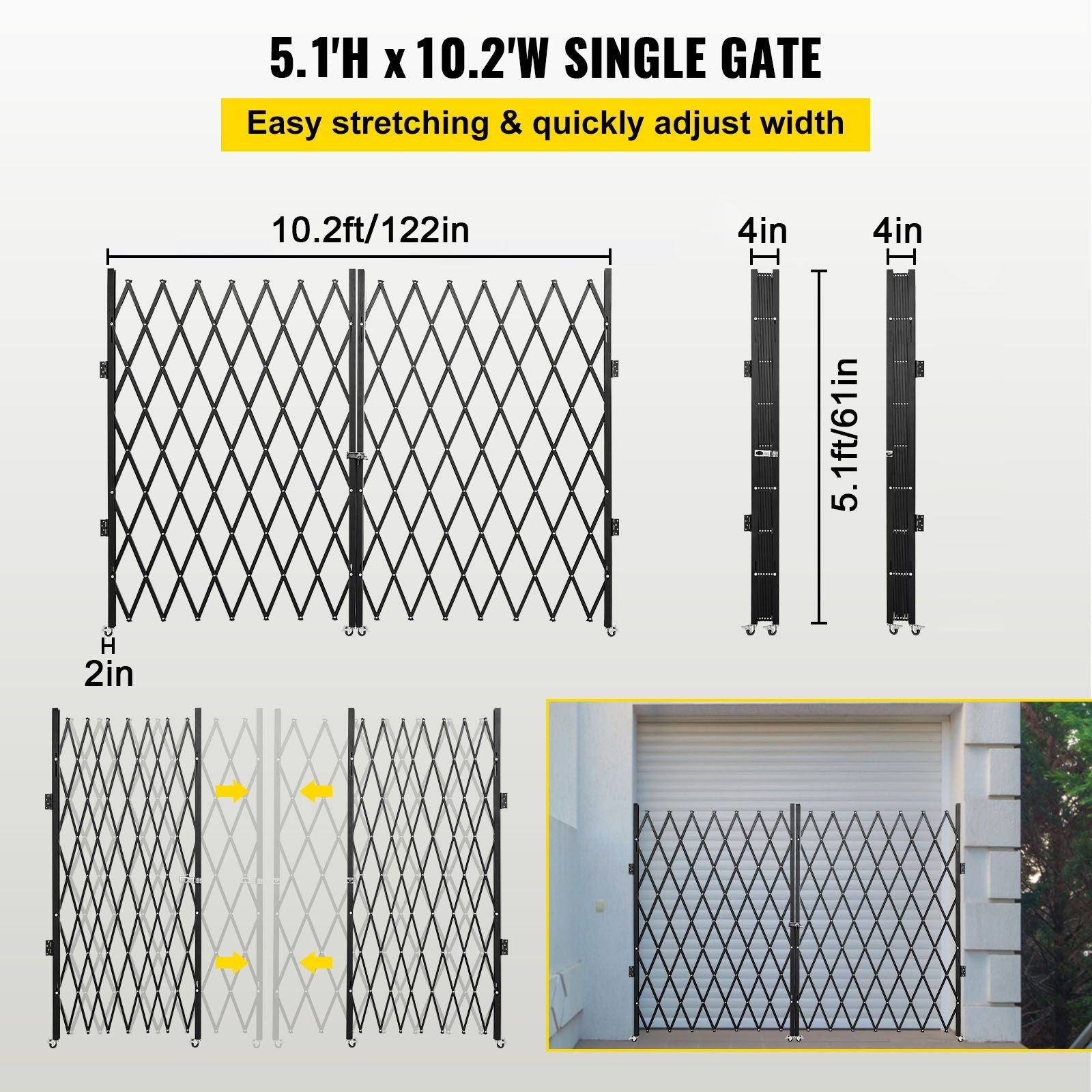 Double Folding Security Gate Folding Door Gate 5.1' H x 10.2' W Scissor Gate