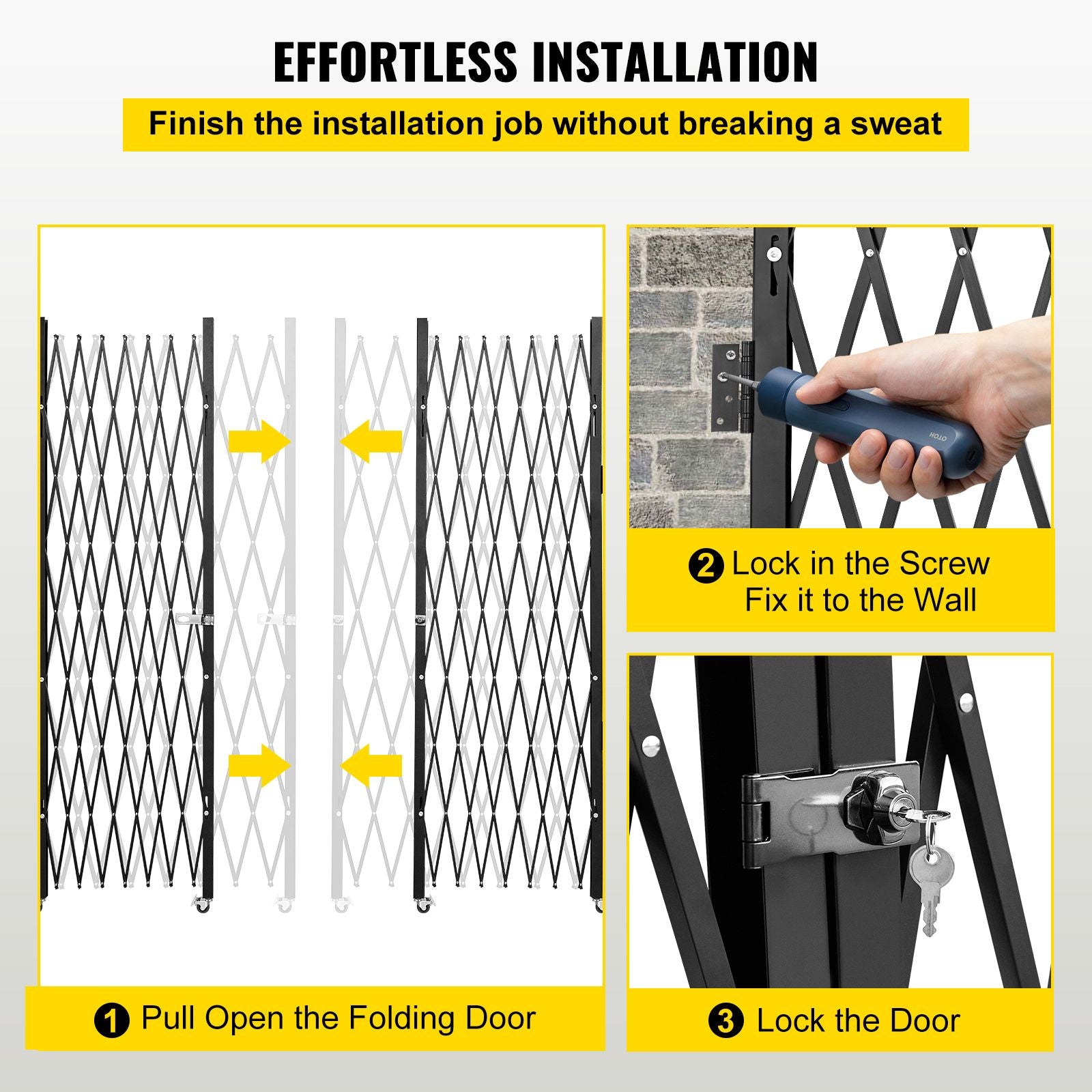 Double Folding Security Gate Folding Door Gate 5.1' H x 10.2' W Scissor Gate