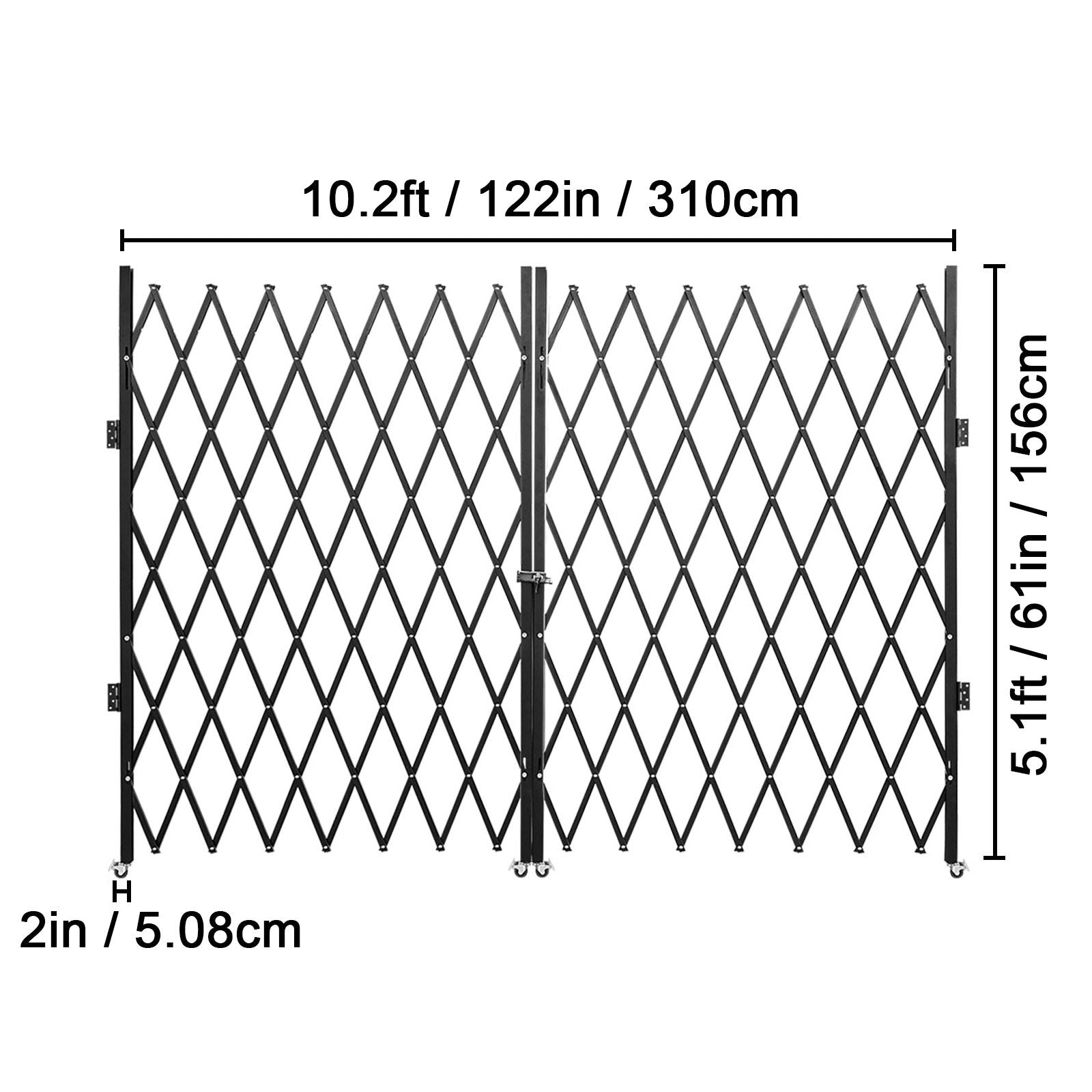 Double Folding Security Gate Folding Door Gate 5.1' H x 10.2' W Scissor Gate