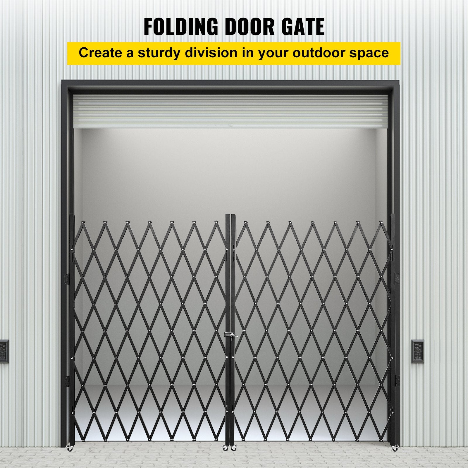 Double Folding Security Gate Folding Door Gate 5.1' H x 10.2' W Scissor Gate